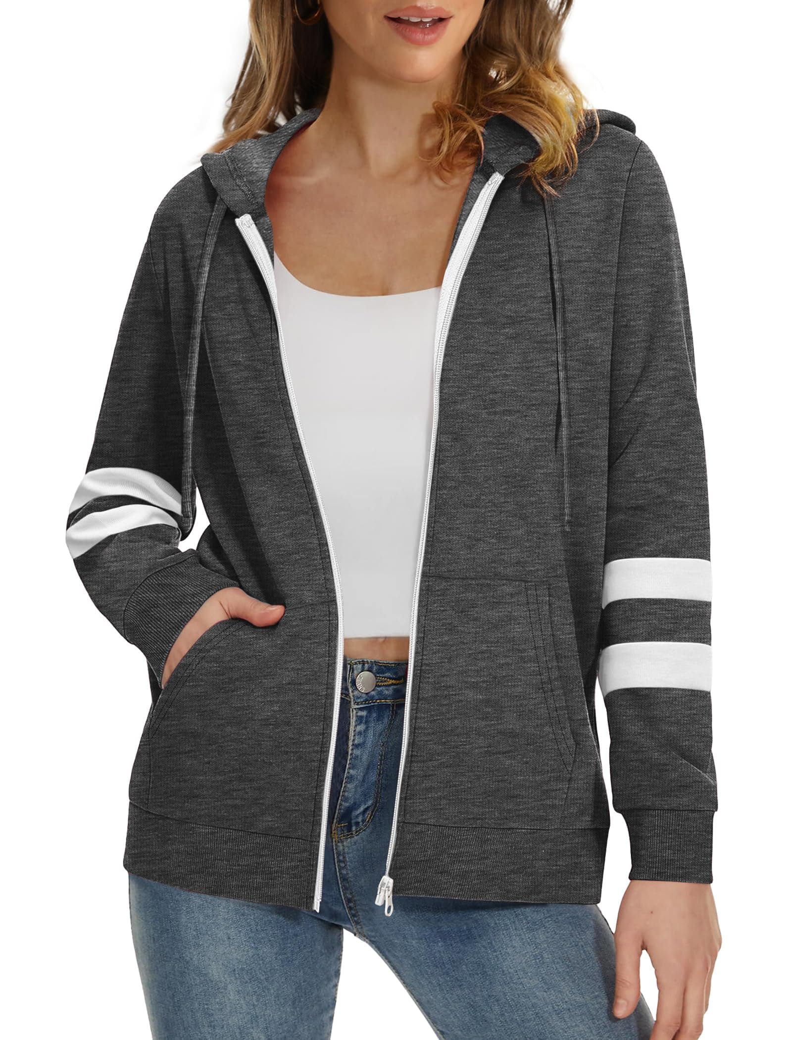 Bofell Womens Active Long Sleeve Zip Up Hoodies with Pocket Hooded Sweatshirts Jackets