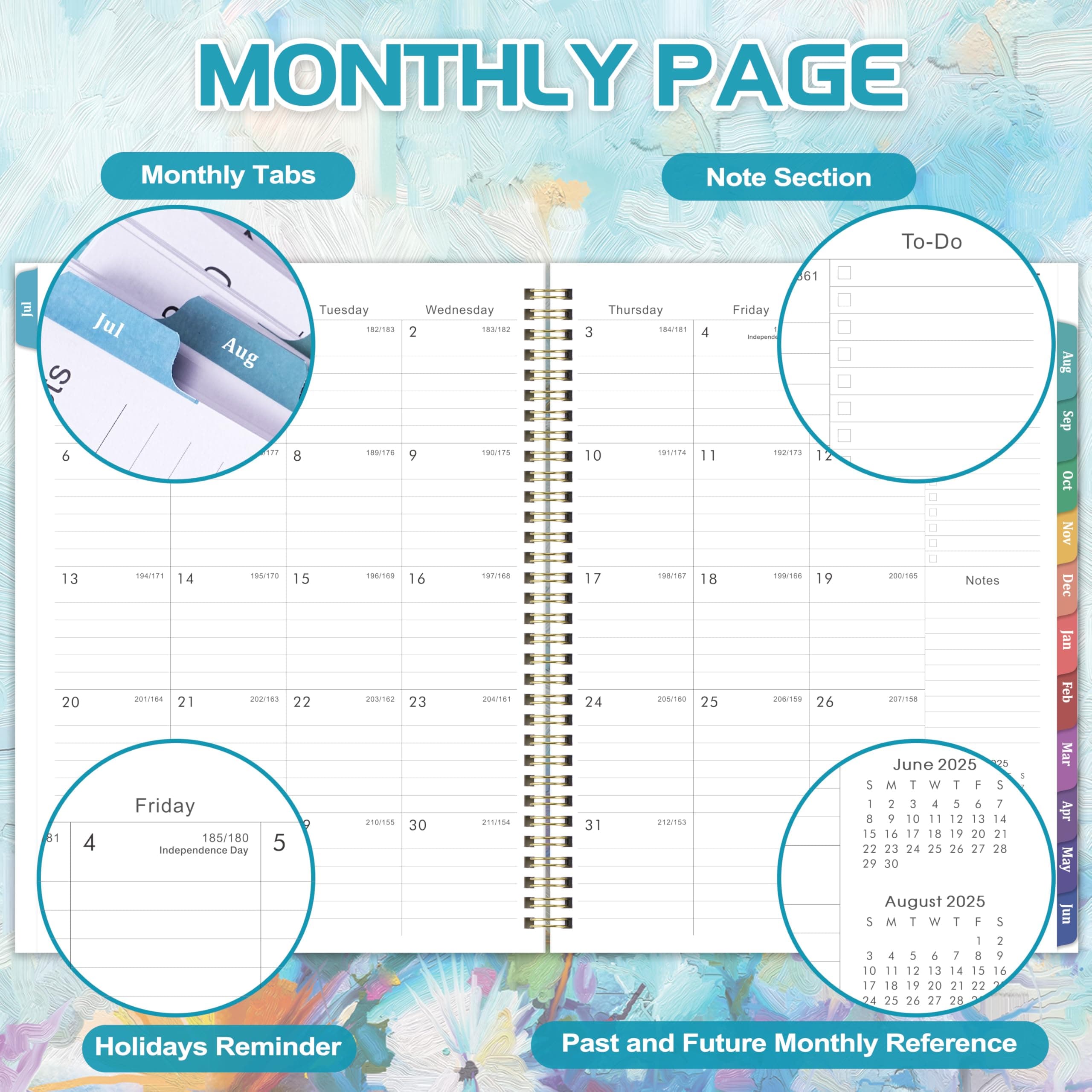 Planner 2025-2026 - 2025-2026 Planner Weekly and Monthly, July 2025 - June 2026, 8.4" x 11", Colorful Monthly Tabs, Twin-wire Binding, Holidays, Back Pocket