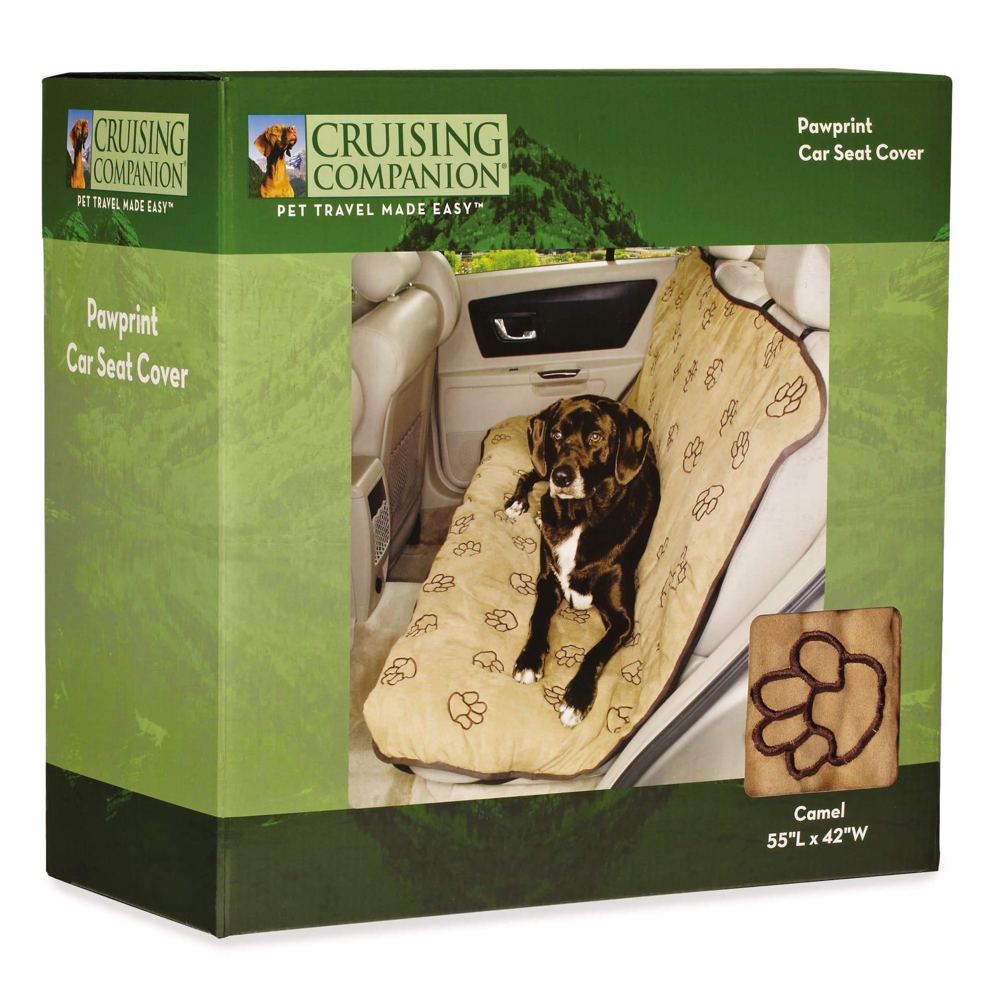 Pawprint Car Seat Covers — Polyester Covers that Protect Cars from Dog-Related Debris, Camel