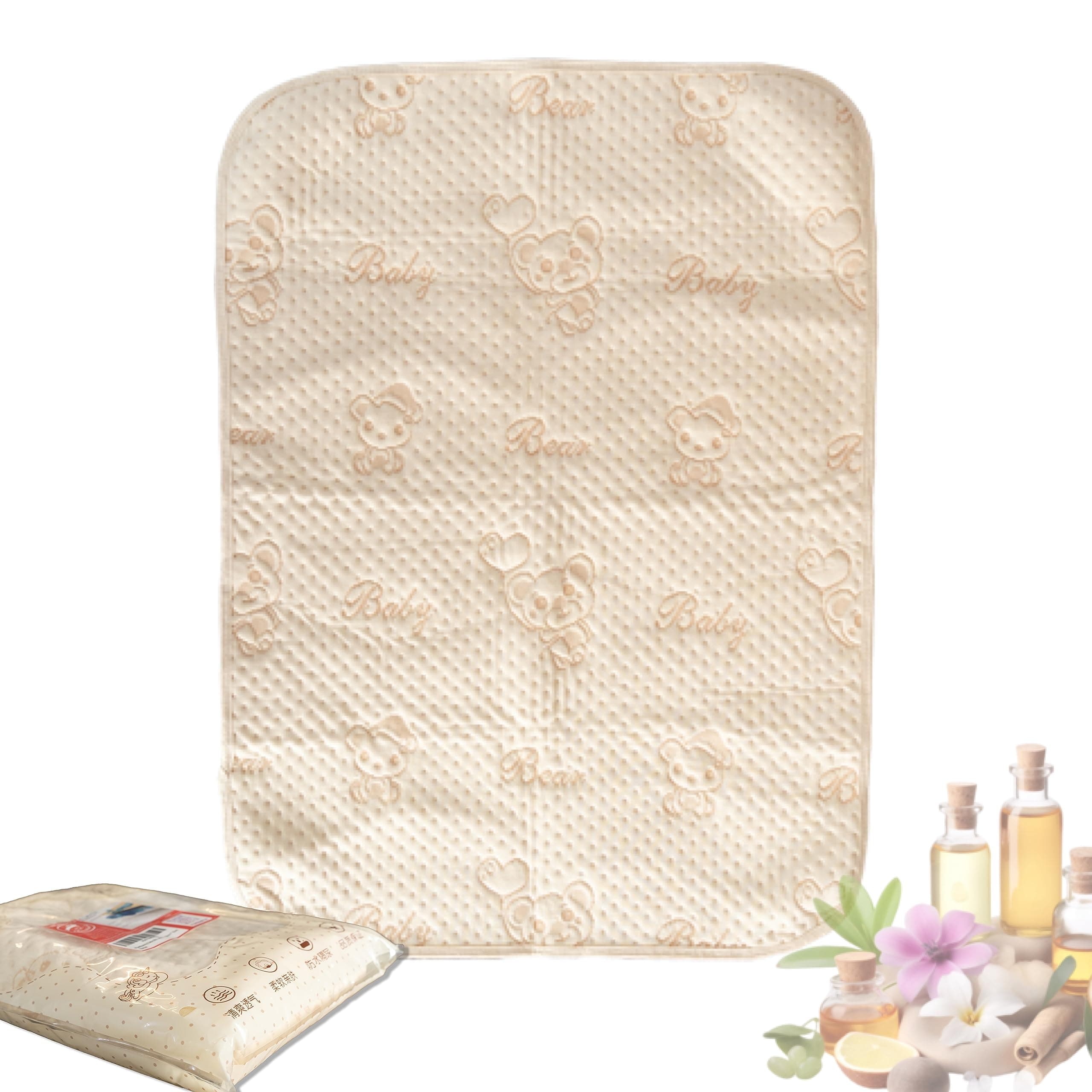 Baby Massage Mat – Four Layer Water Resistant & Reusable – Multi Function Diaper Change Pad for Newborn Baby – Surface Material 100% Cotton Natural Colour – 50cm * 70cm