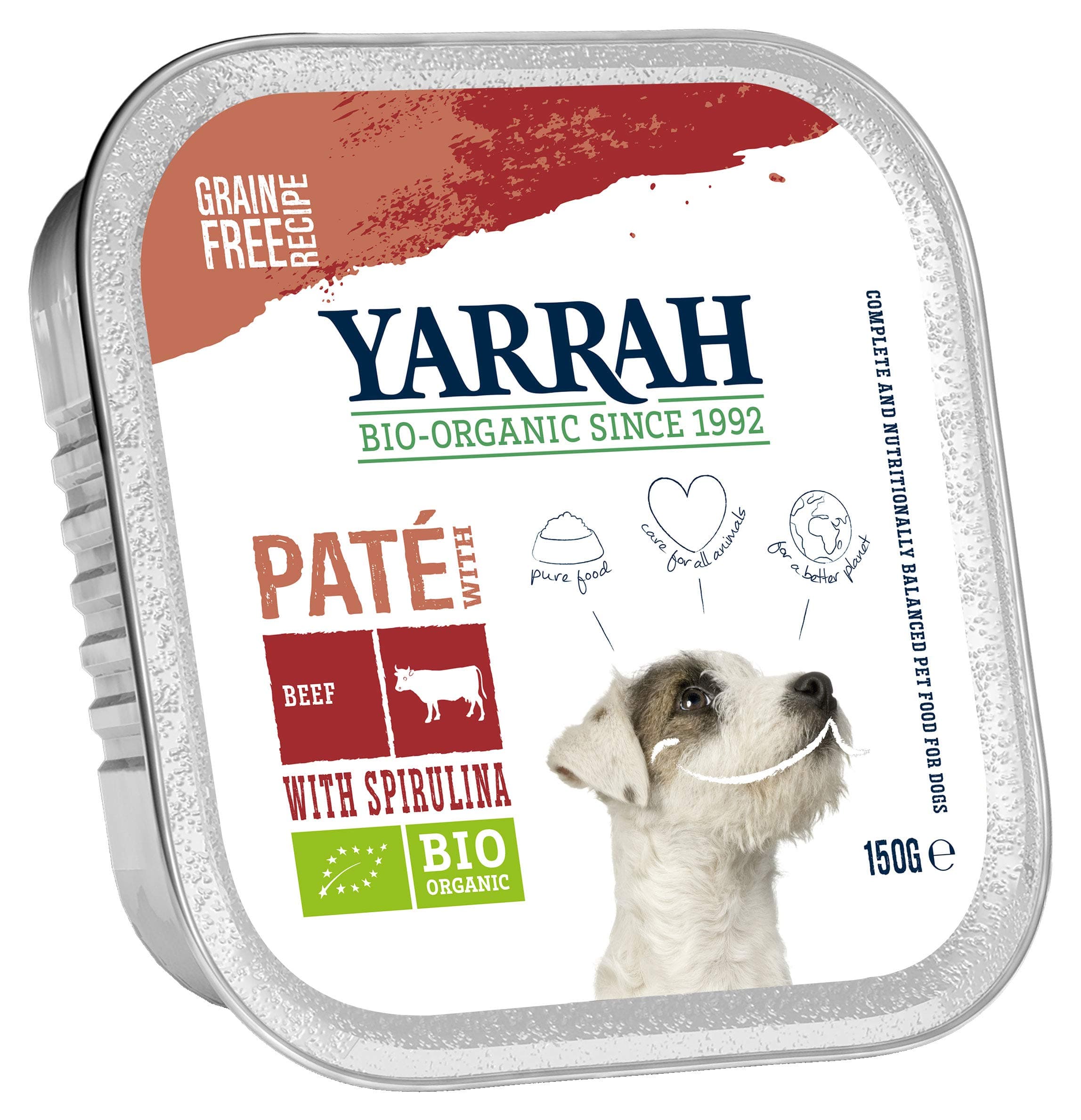 Yarrah Pate Beef Super Spirulina 150g Organic Dog Food 12 Pack 12 x 0.15 kg