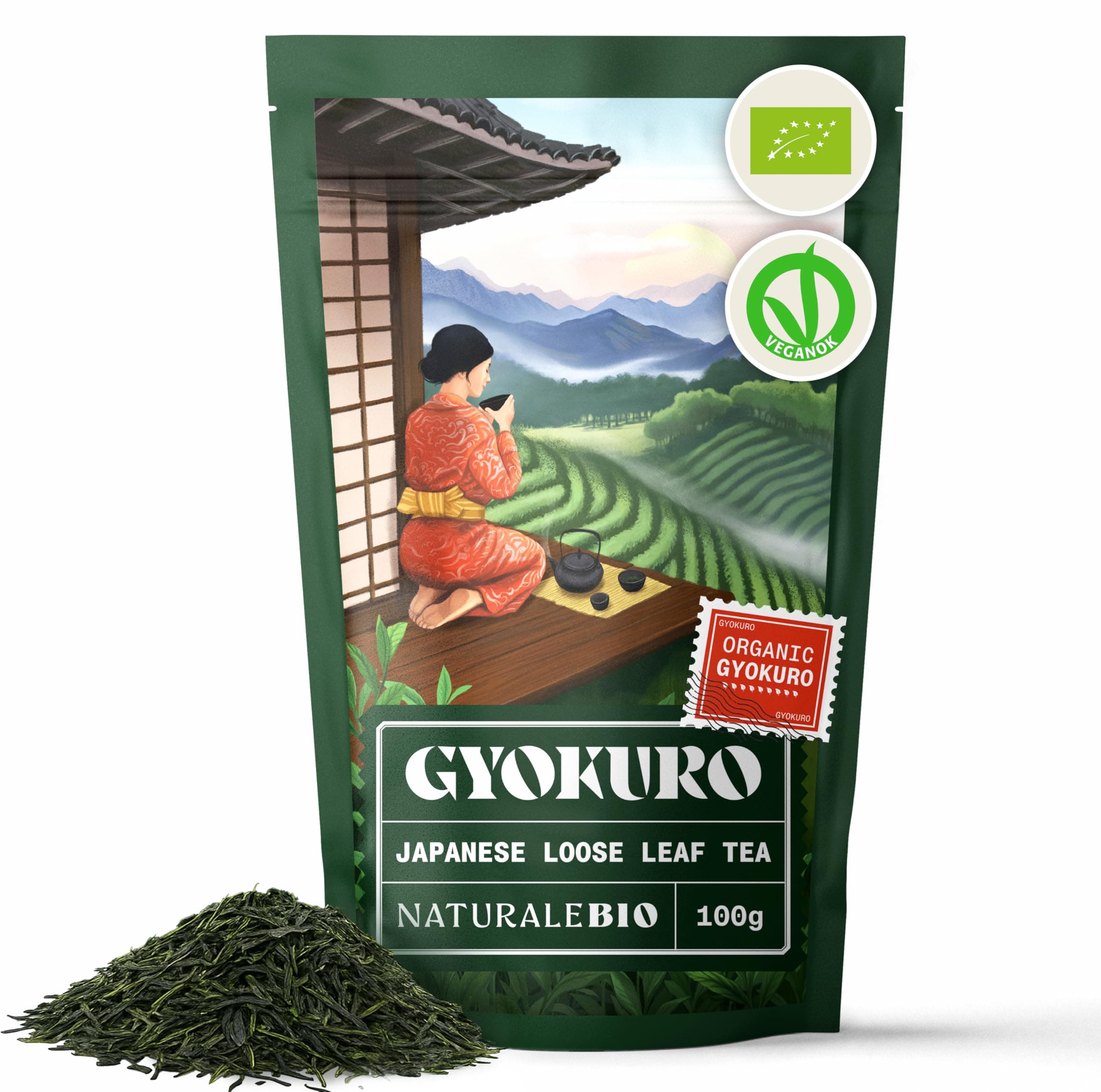 NaturaleBio Organic Japanese Gyokuro Green Tea. 100g Loose Leaf bag. First Harvest Leaves cultivated in Japan. 100% Natural and Pure.