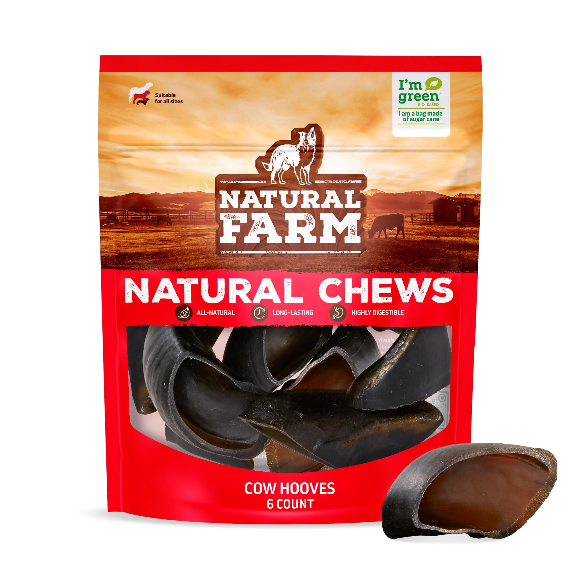 Natural Farm Cow Hooves (6 Pack), Odor-Free, All Natural Sourced from Farm-Raised Beef Hoof Dog Treats, Great Alternative to Bully Sticks or Rawhide, Dental Chew for Small, Medium, Large Breeds