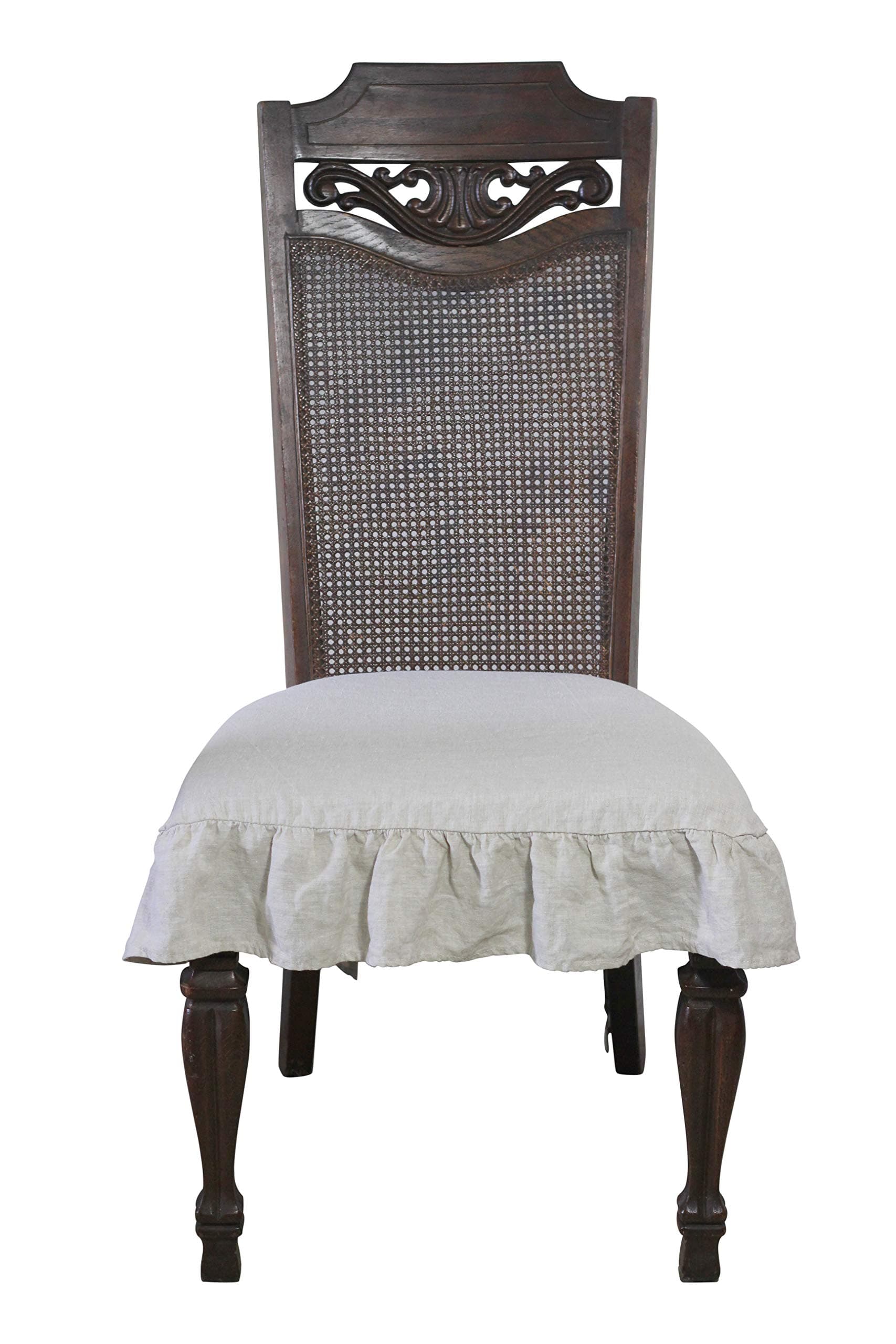 100% Flax Linen Dining Room Chair Seat Cover with Ruffle Natural Beige
