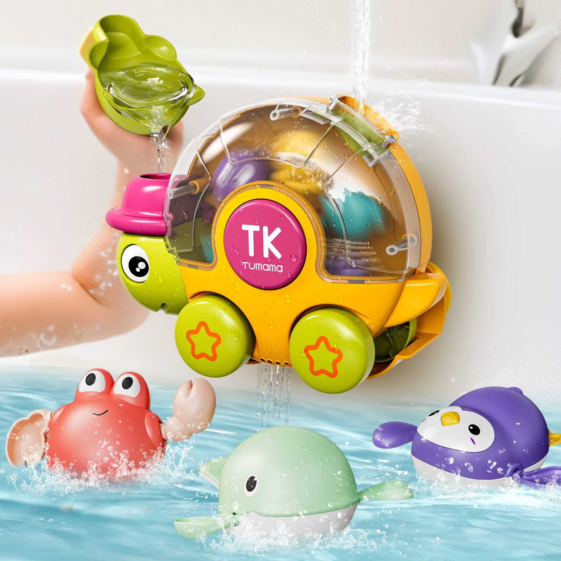 TUMAMABaby Bath Toys Cute Turtle Swimming Toy with Rotatable Waterwheel,3 Wind-Up Swimming Toys, Cute Swimming Turtle Fun Toys Summer Essentials for Toddlers Boys Girls