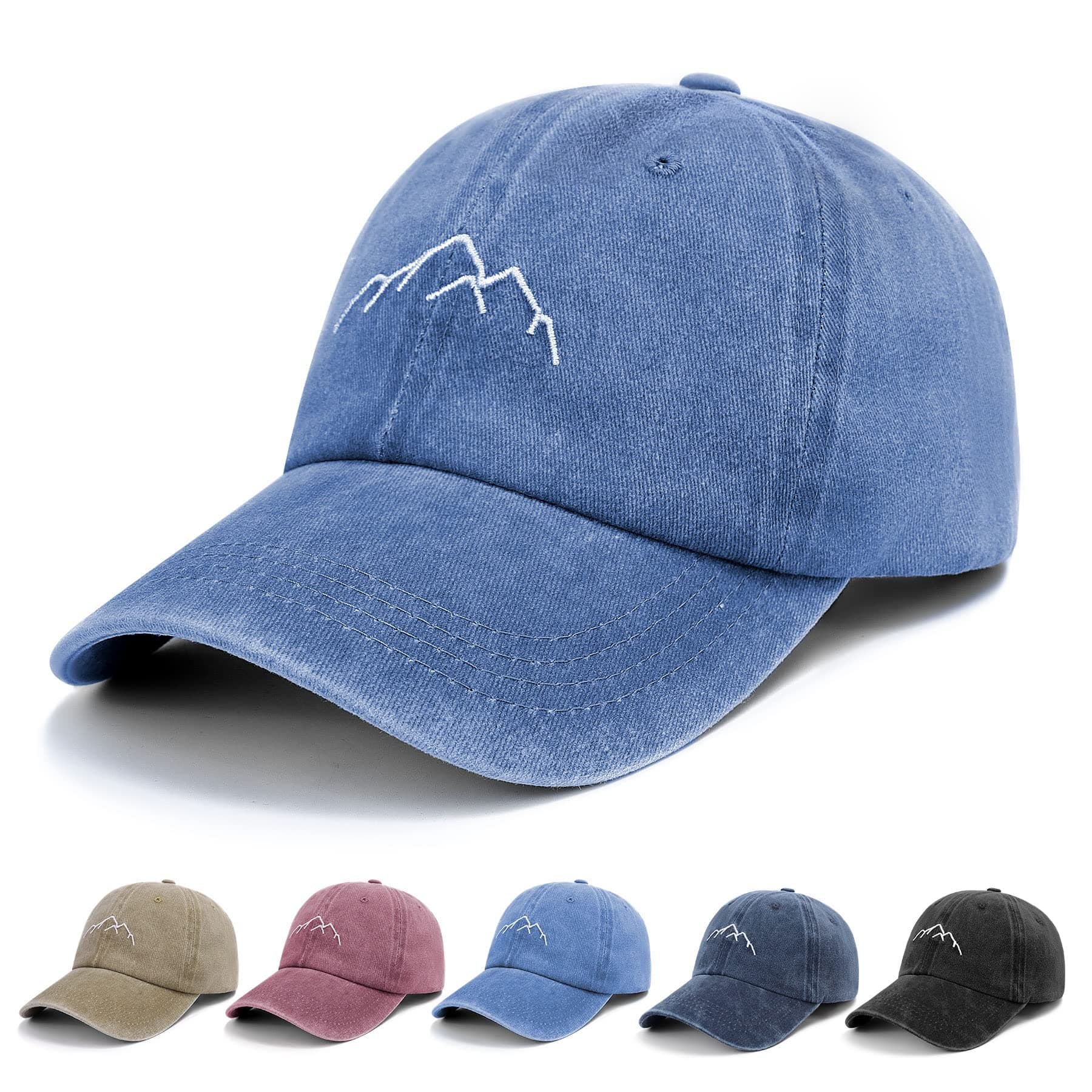 Baseball Cap Mens - Vintage Washed Dad Caps Adjustable Cotton Blue