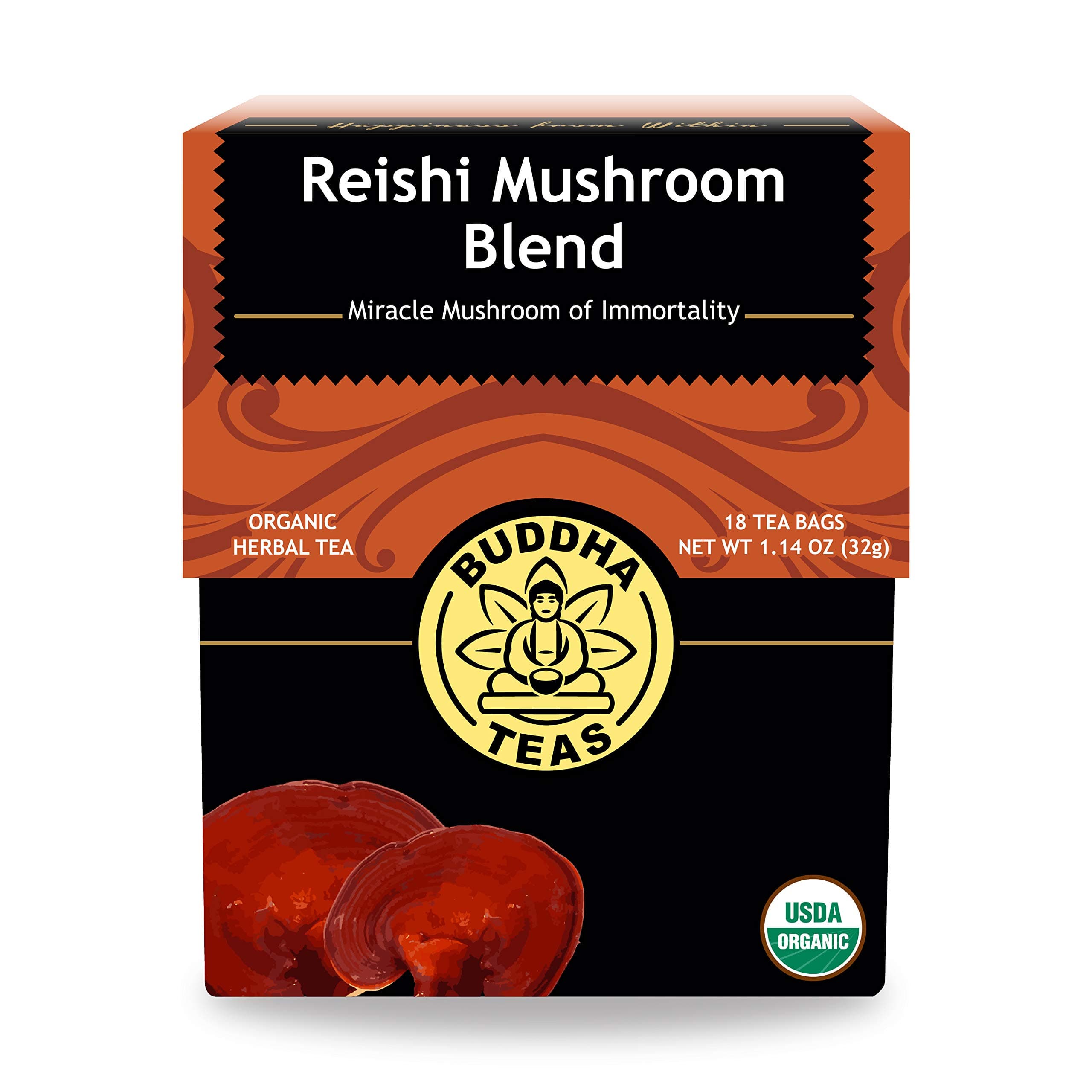 Organic Reishi Mushroom Blend - Herbal Tea - For Health & Wellbeing - With Antioxidants & Minerals - Clean Ingredients - Caffeine Free - OU Kosher & Non-GMO - 18 Tea Bags (Pack of 1)