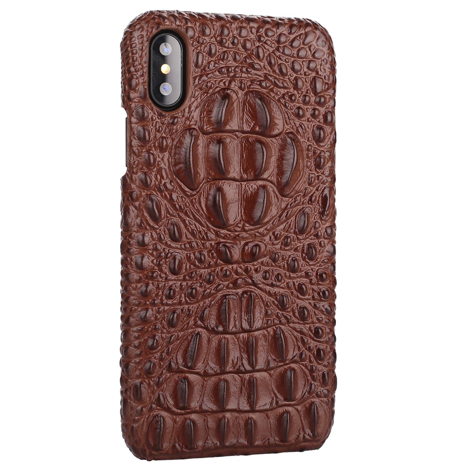 iPhone Xs MAX Genuine Leather (Crocodile Head) Case Cow Cover Real Leather Alligator Skin Texture[Ultra Slim Handmade] New Slim Design Back Cover for iPhone Xs MAX 6.5inch (Brown, XS MAX)