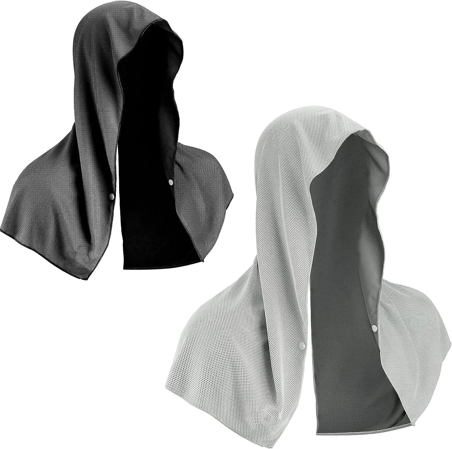 HIKKY Cooling Hoodie Towels for Neck and Face, 2 Pack Cooling Towels for Men/Women, Absorbent Quick-Drying Cooling Head Wrap for Sport Workout, Camping, Cycling, Running, Hiking, Yoga (Black & Gray)
