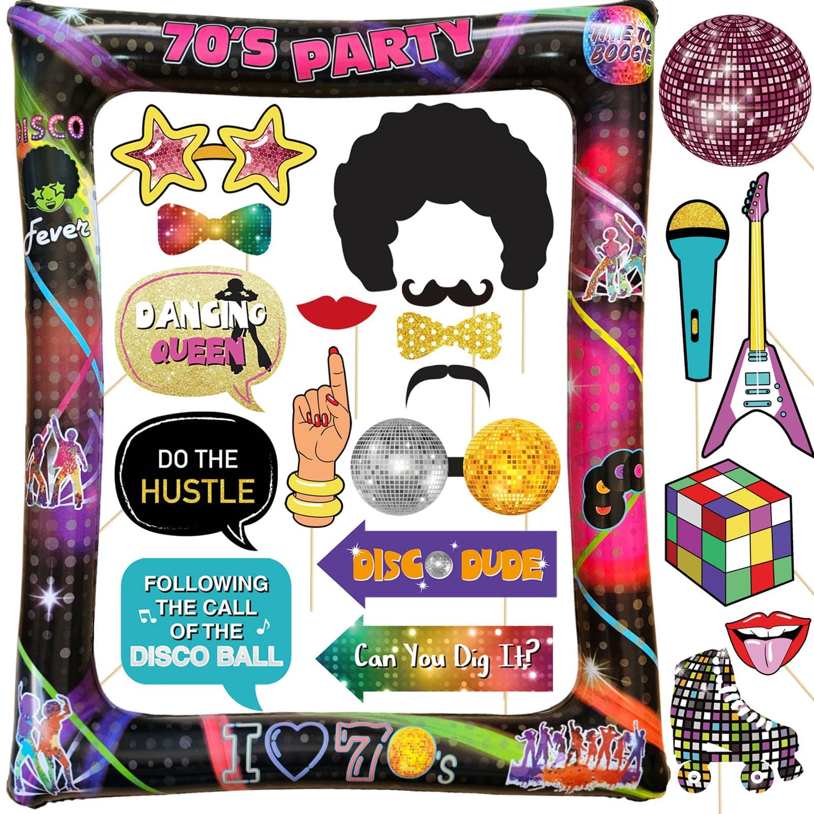 YiiiGoood70s Decorative Photo Box Accessories Pack of 20 Photo Props Inflatable Photo Frame Retro Photo Booth Props 70s Party Decoration Photo Accessories for 1970s Party