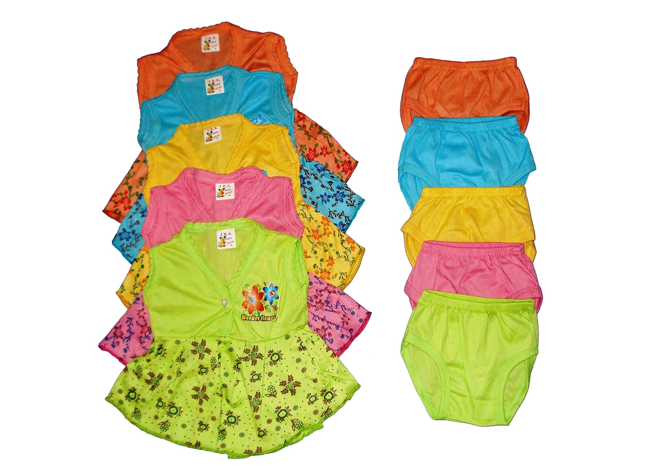 Apt Padhus Baby Girls Cotton Dress (Pack of 5) (PF052_Multicolor_6-12 Months)