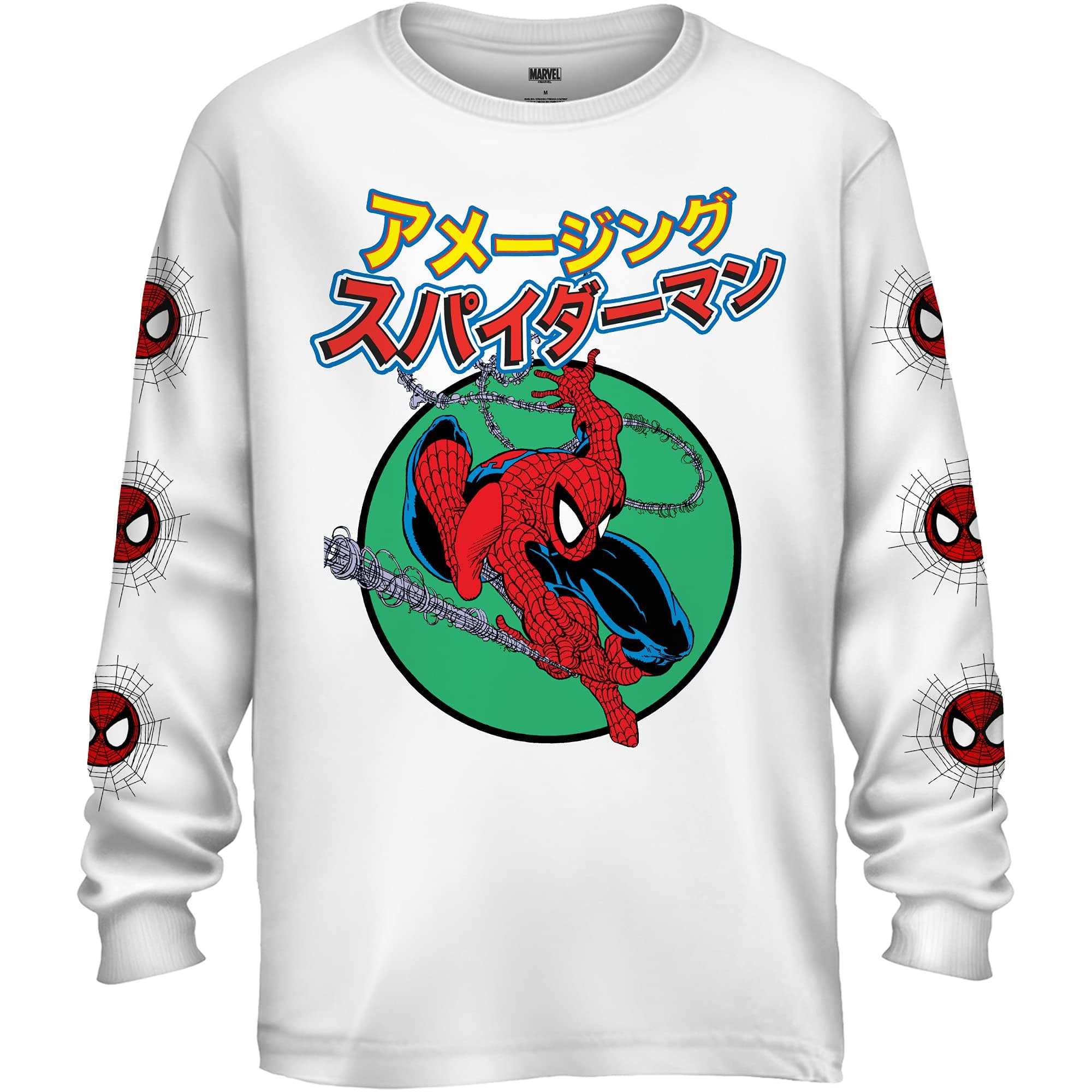 MarvelSpider-Man 90's Japanese Kanji Comics Adult Unisex 100% Cotton Long Sleeve Crew T-Shirt