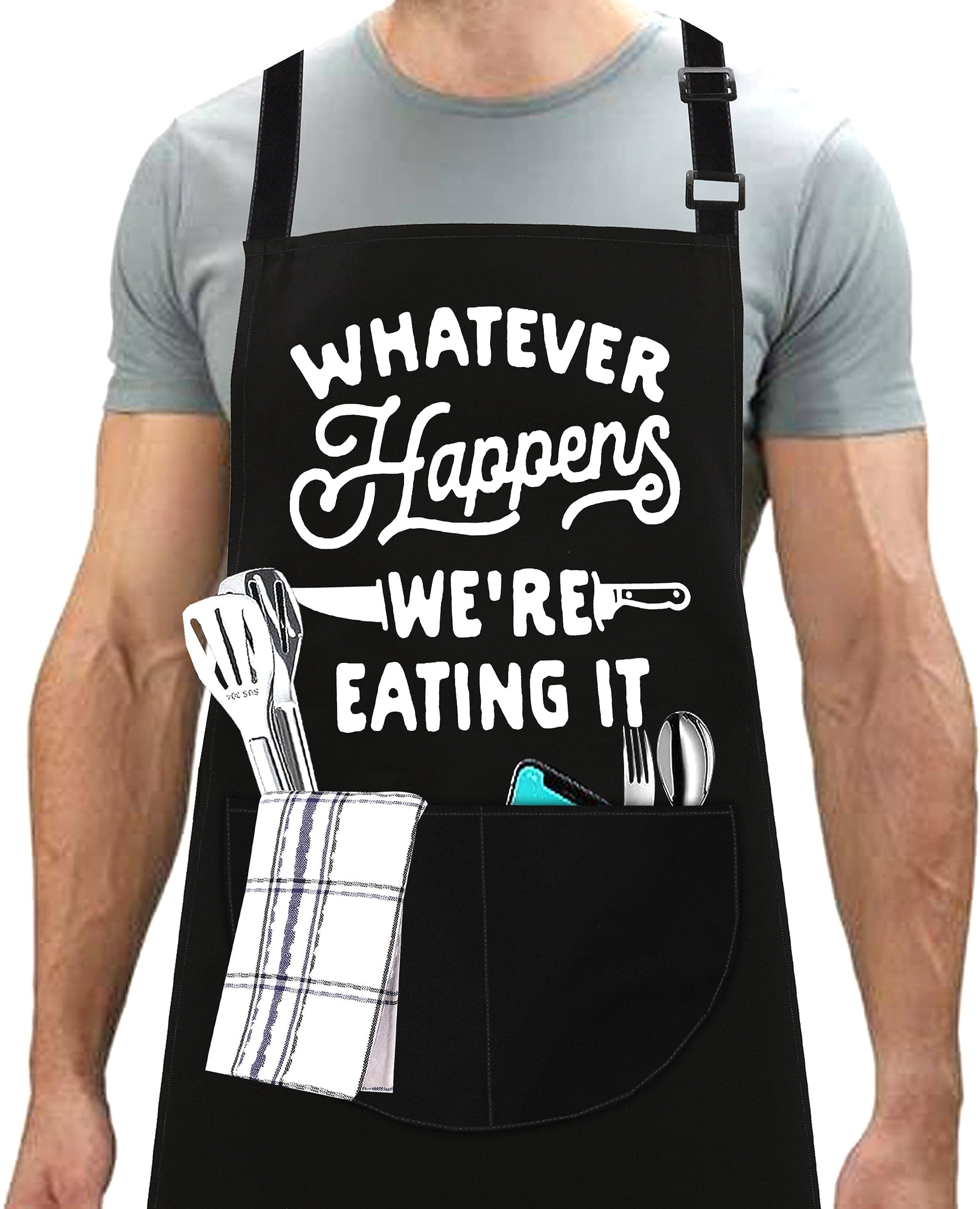 LINEN CLOSET® Adjustable Bbq Aprons for Men Funny Rude Chef Aprons Christmas Grilling Gifts for Dad Son Father Husband Grandad with 2 Pockets