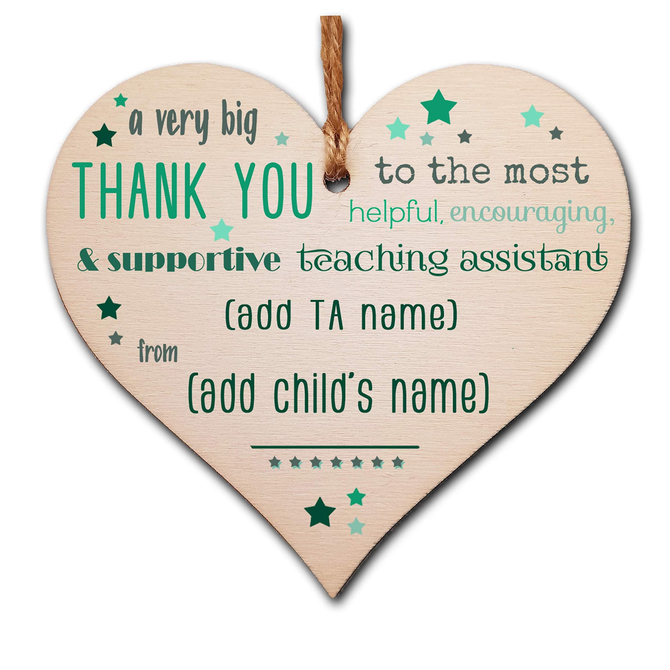 The Plum PenguinPersonalised Handmade Wooden Hanging Heart Plaque Gift Very Big Thank You Teacher card alternative present from child funky wording