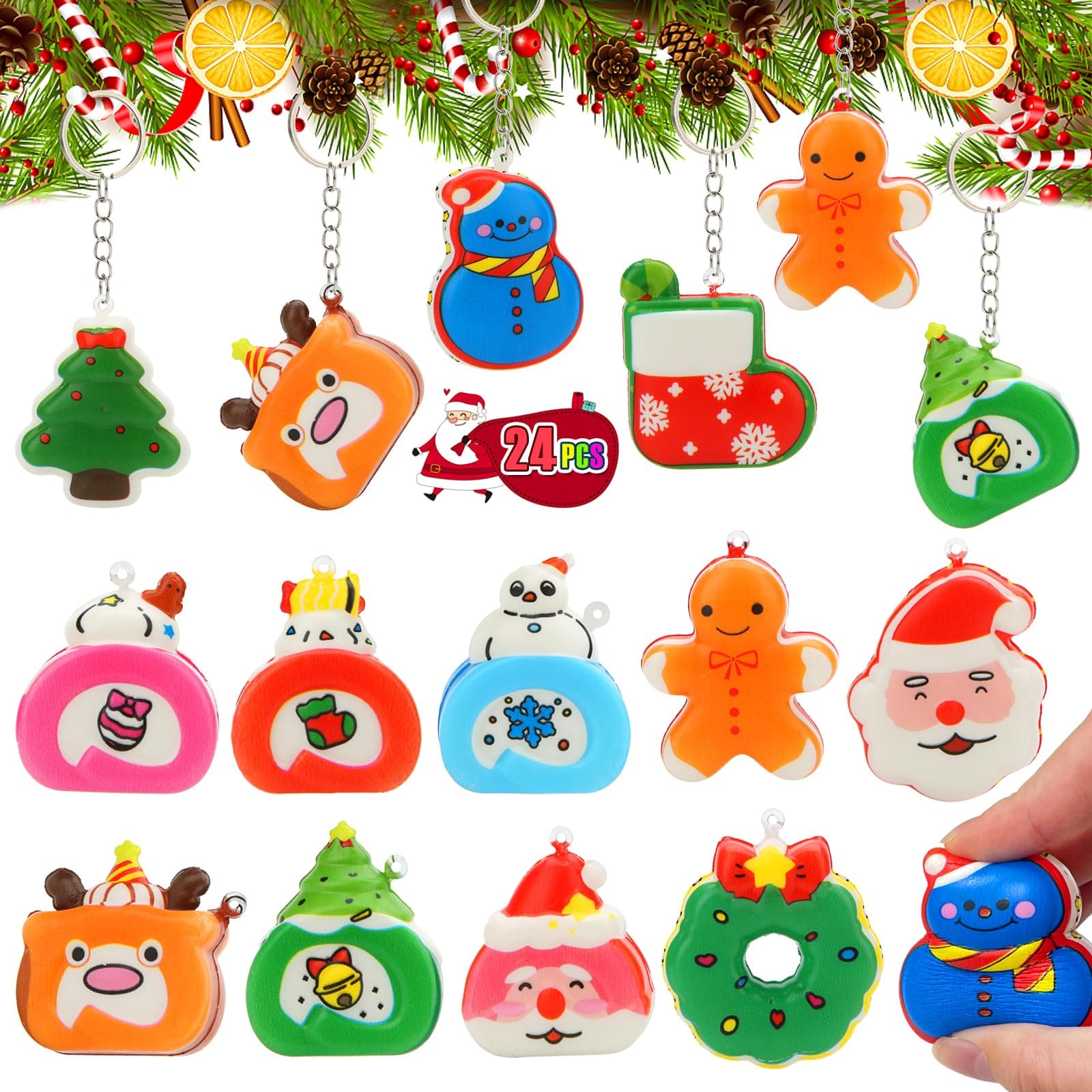 24 Pack Christmas Squishy Toys, Mini Slow Rising Squishies Party Favors for Kids Birthday Gift Goodie Bag Pinata Stocking Stuffers Classroom Carnival Prizes Treasure Box Boys Girls