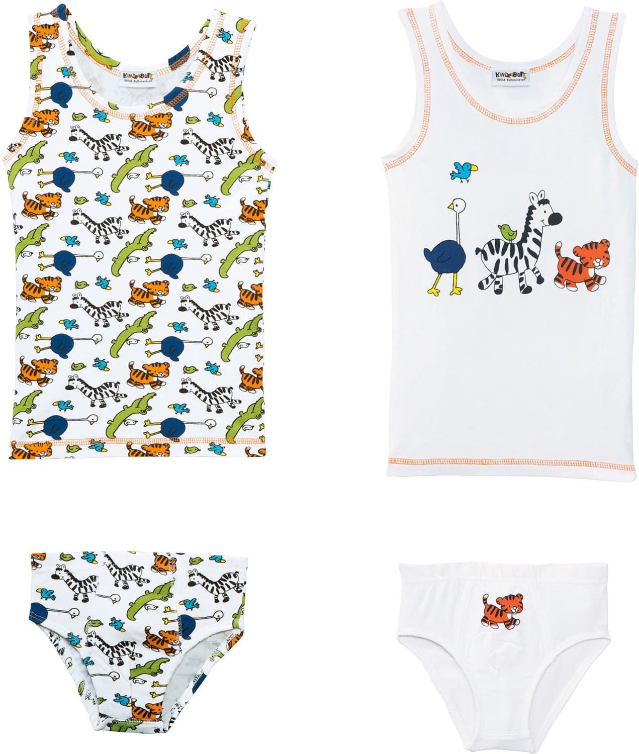 Kinderbutt 4-pc Underwear Set Single-Jersey White/Orange Size 134/140