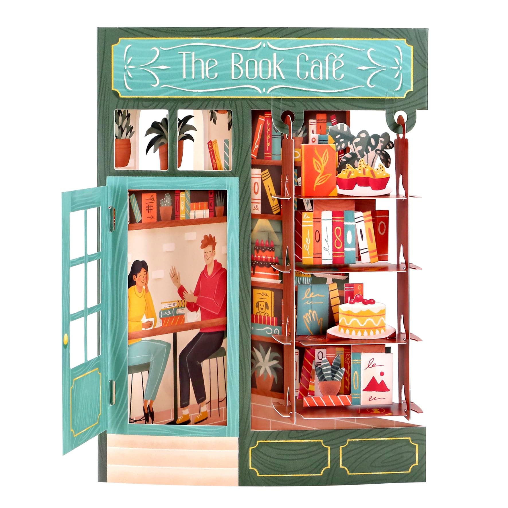 SANTORO Swing Card, 3D Pop Up Greeting Card - The Book Café - For Her, Him, Kids, Birthday, Graduation, Book Lovers