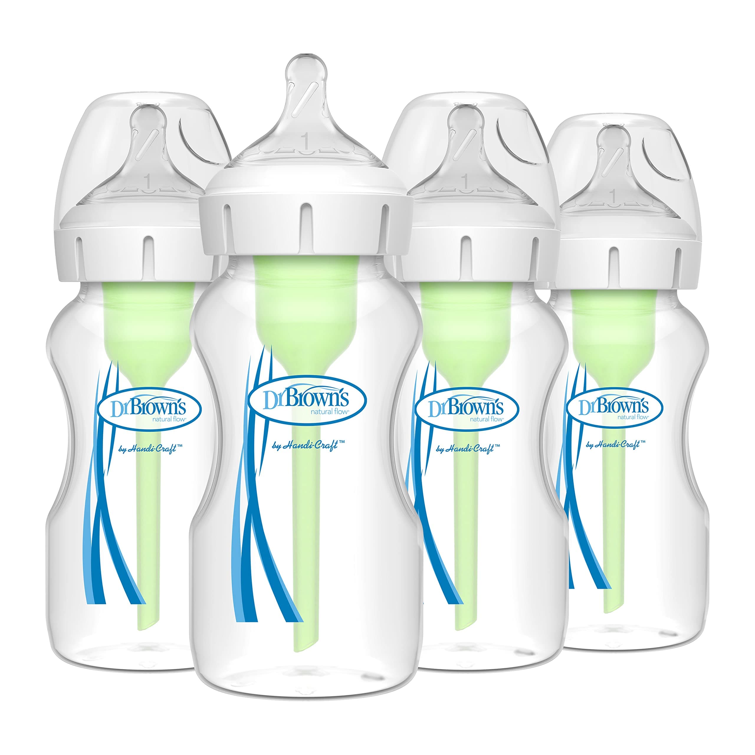 Natural Flow® Anti-Colic Options+™ Wide-Neck Baby Bottles 9 oz/270 mL, with Level 1 Slow Flow, 4 Pack, 0m+
