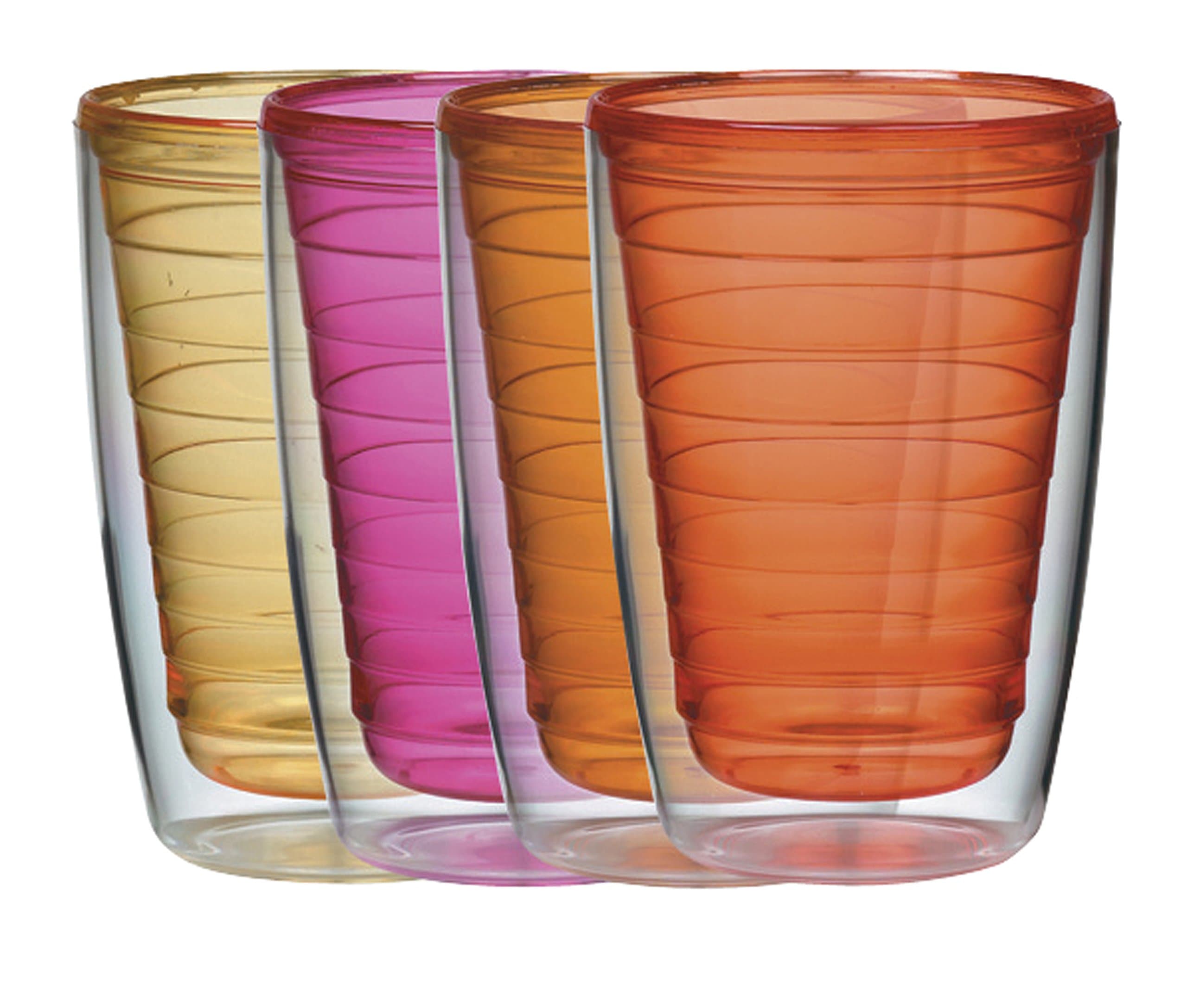 Boston Warehouse Insulated Plastic Tumblers, 16-Ounce, Set of 4, Sunset Collection
