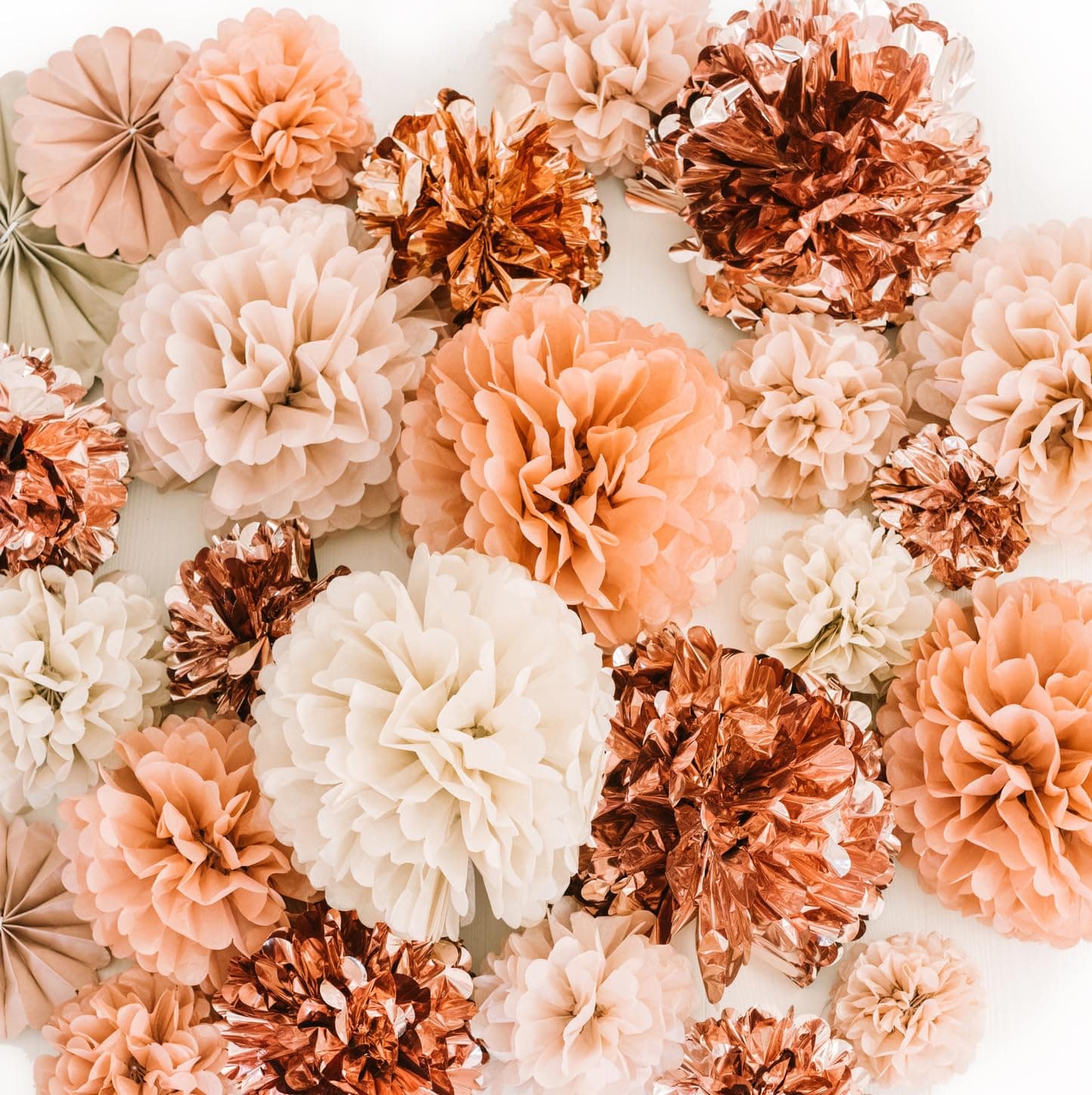 20 PCS Rose Gold Party Decorations - Metallic Foil and Tissue Paper Pom Poms - Birthday Party Decoration - Baby Shower - Bridal Shower - Bachelorette - Garden Party - 14", 10", 8", 6"