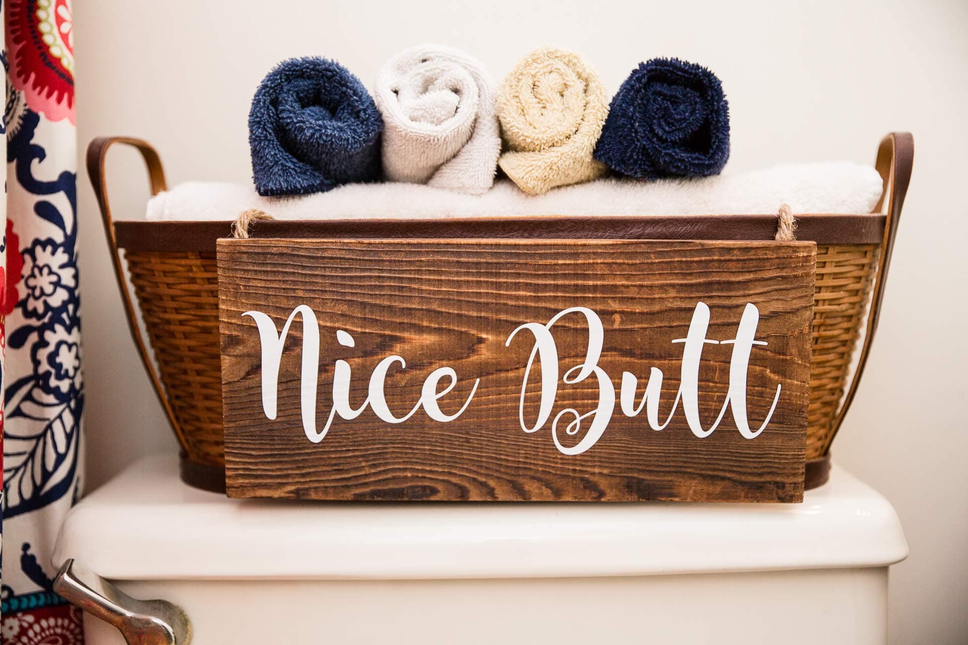 Nice Butt Bathroom Decor, 12" x 5" Funny Wooden Plaque Hanging Wall Art, Decorative Wood Sign, Rustic Board Bathroom Accessories