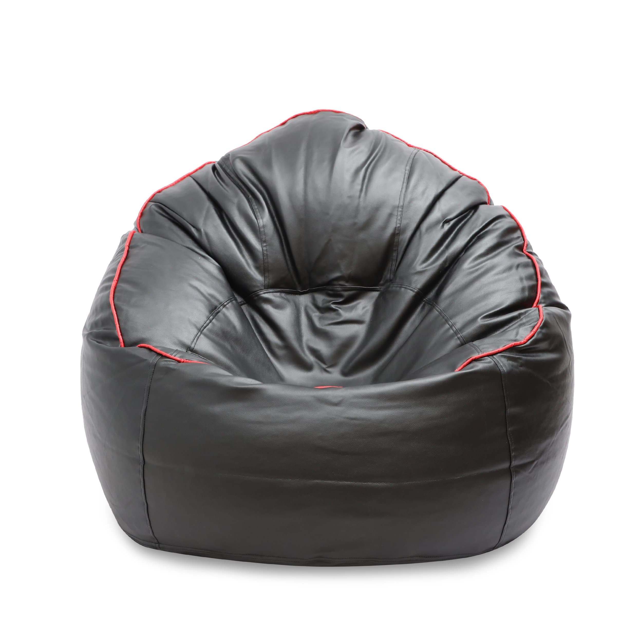 VSK Faux Leather Bean Bag XXXL Sofa Mudda Cover Black Red Piping (Without Beans)
