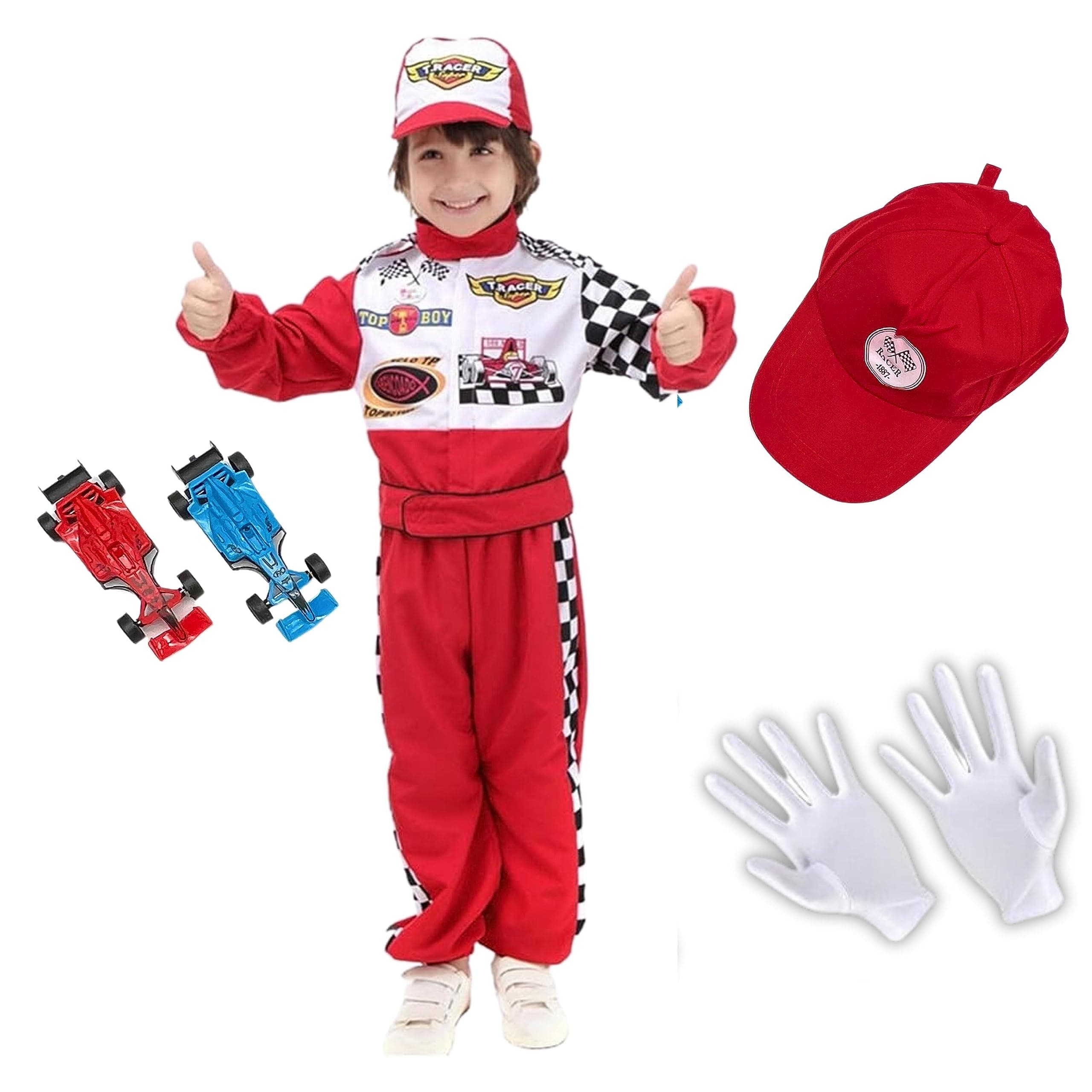 FITTO Kids Halloween Racer Cosplay Red Race Car Driver Uniform Costume Set, One Size