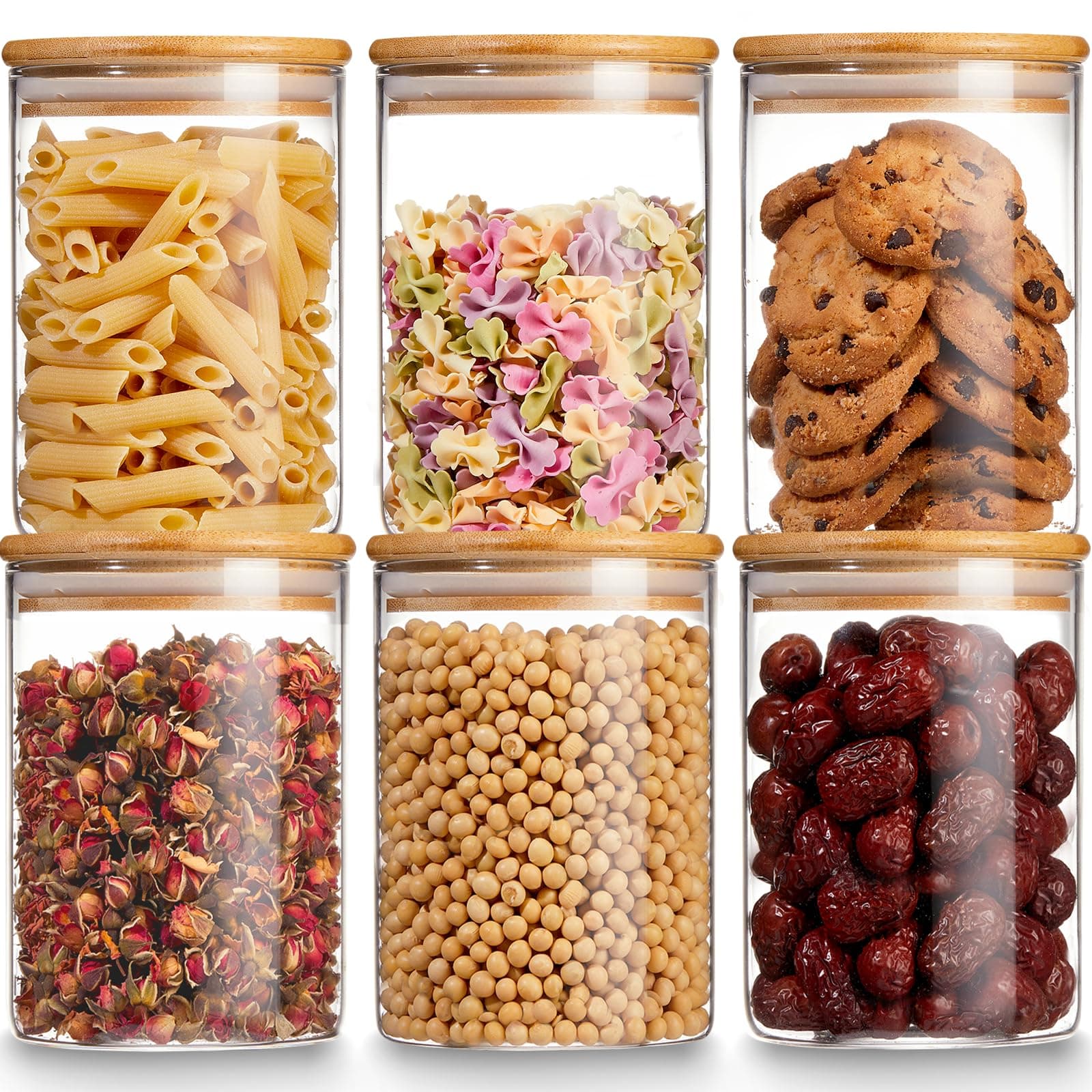 Glass Storage Jars with Airtight Bamboo Lid, 27 OZ Food Storage Jar with Labels, Airtight Glass Canisters, Clear Kitchen Container for Candy, Cookie, Rice, Coffee Beans, Snacks, Spices