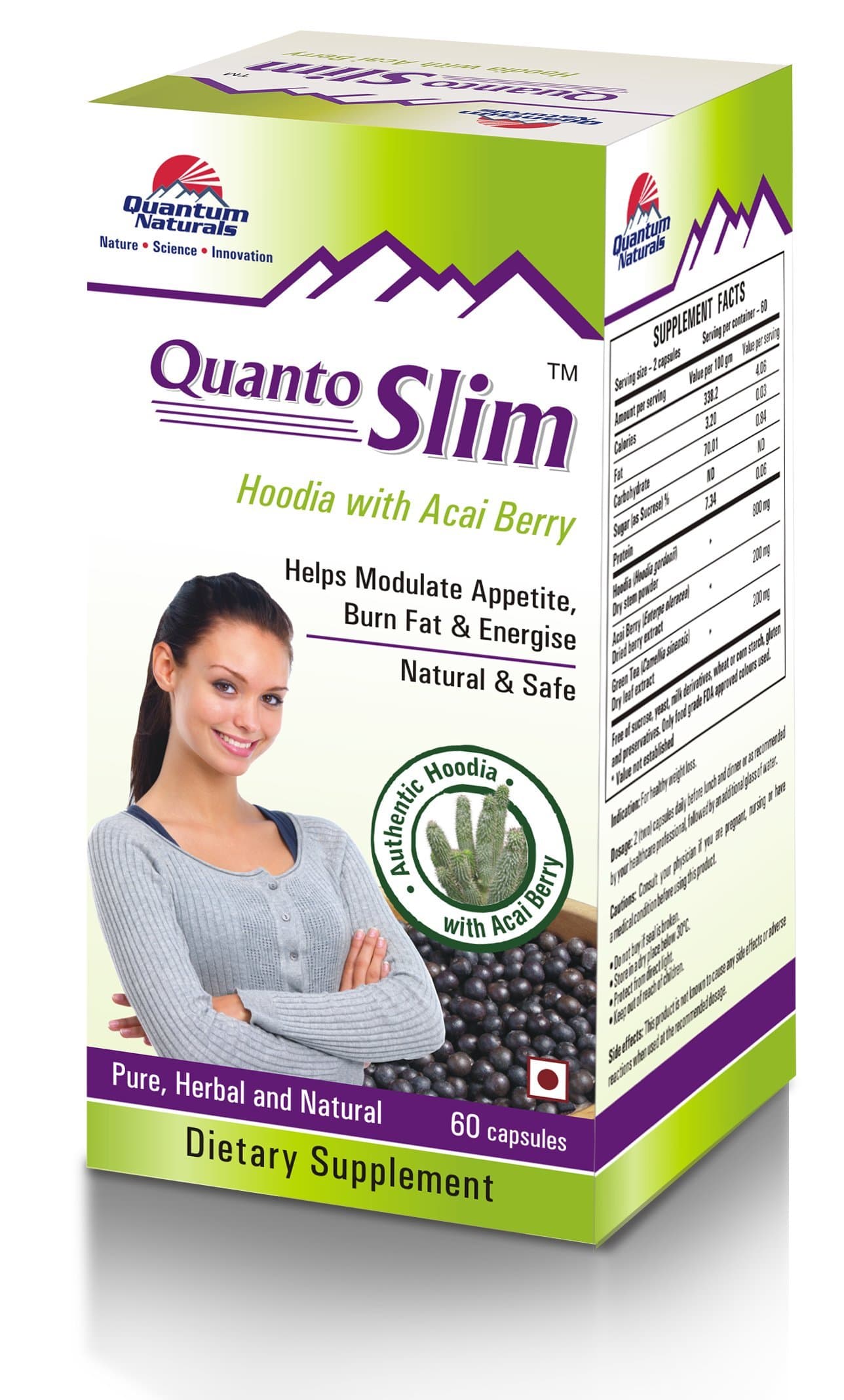 Quanto Slim - 60 Capsules - Green tea and Hoodia with Acai berry - Fat Burner