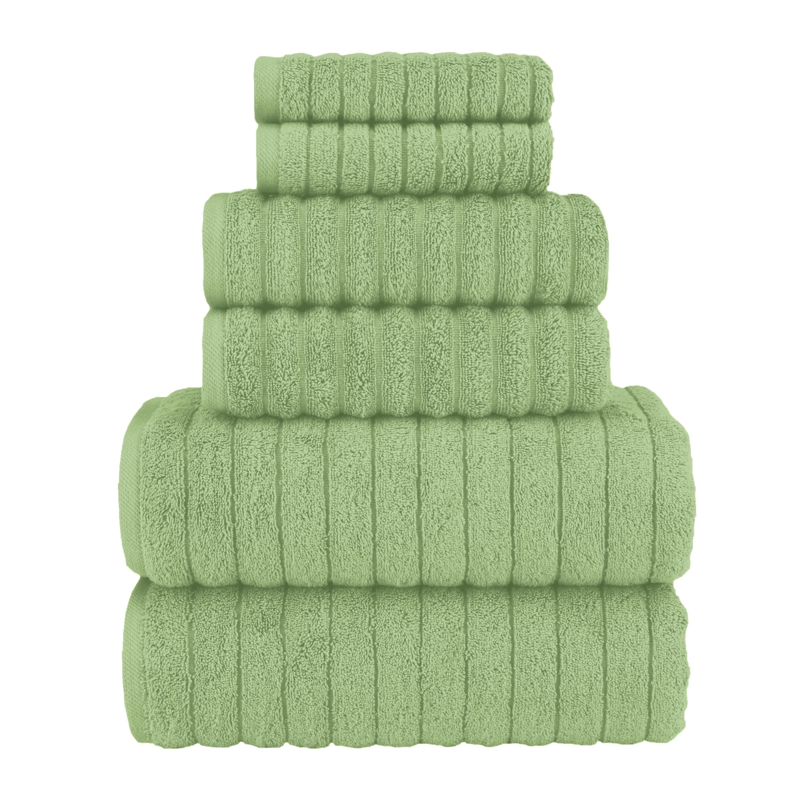 Elegant Comfort 100% Turkish Cotton Corduroy Ribbed Luxury Bath Towels 6-Piece Set, Premium Feel - Quick Dry, Highly Absorbent, Contains 2 Bath Towels, 2 Hand Towels, and 2 Washcloths, Sage