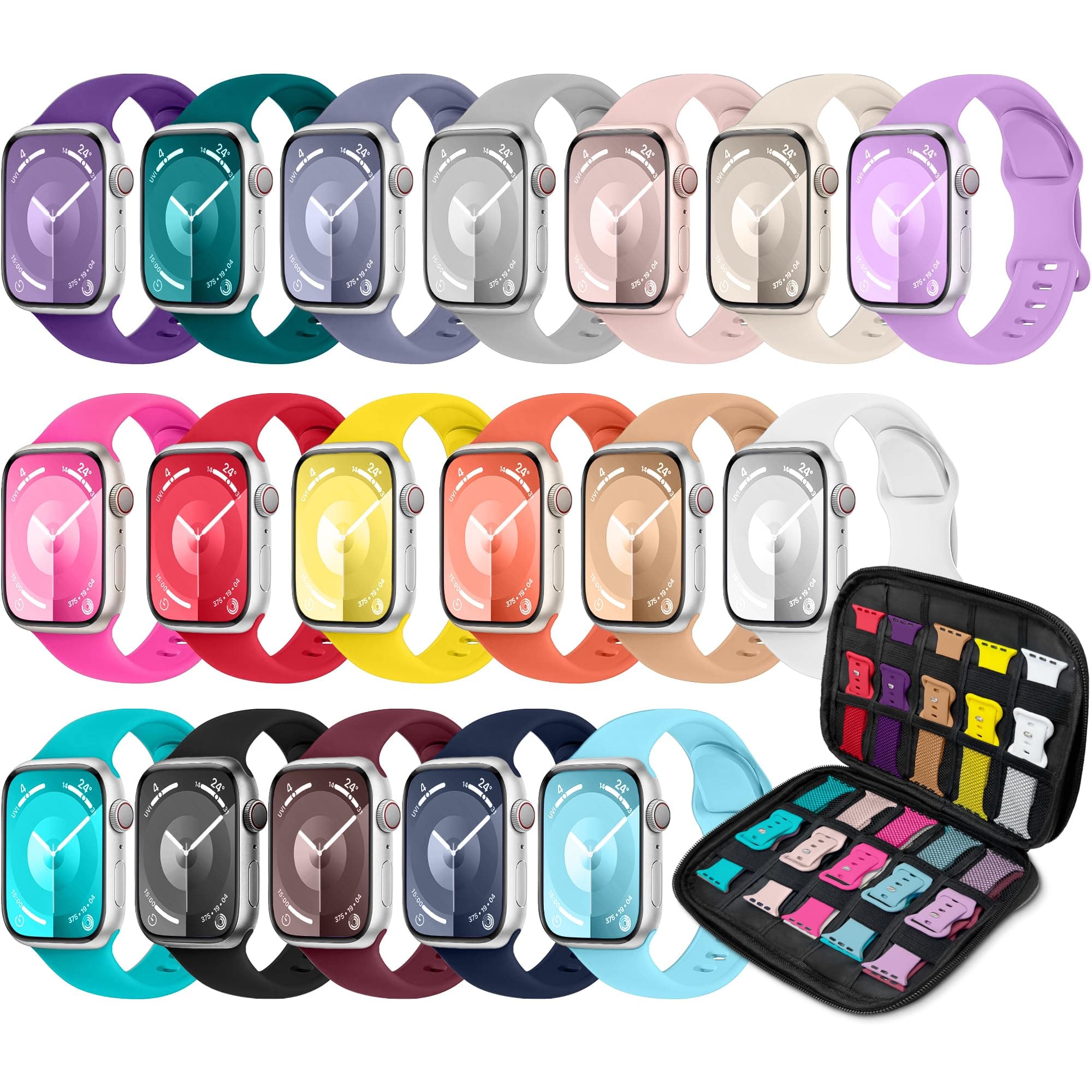 18 Pack Sport Band Compatible with Apple Watch Bands 40mm 41mm 38mm 46mm 45mm 44mm 42mm 49mm for Women Men, Silicone Band with Organizer for iWatch Ultra Series 11 10 9 8 7 6 5 4 3 2 SE/SE 3nd