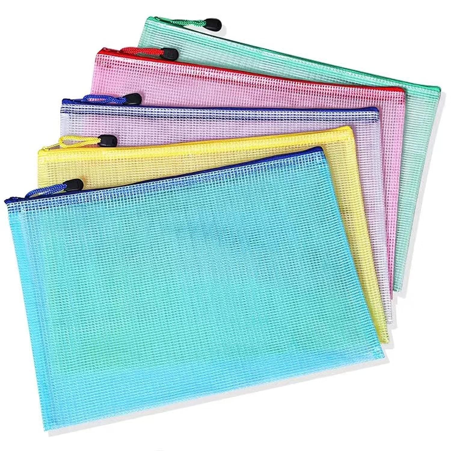 SADAF A4 Files Folder, 5pcs Zip Lock Mesh Document Files Plastic Wallet Folder for School Office Home Homework Travel Storage