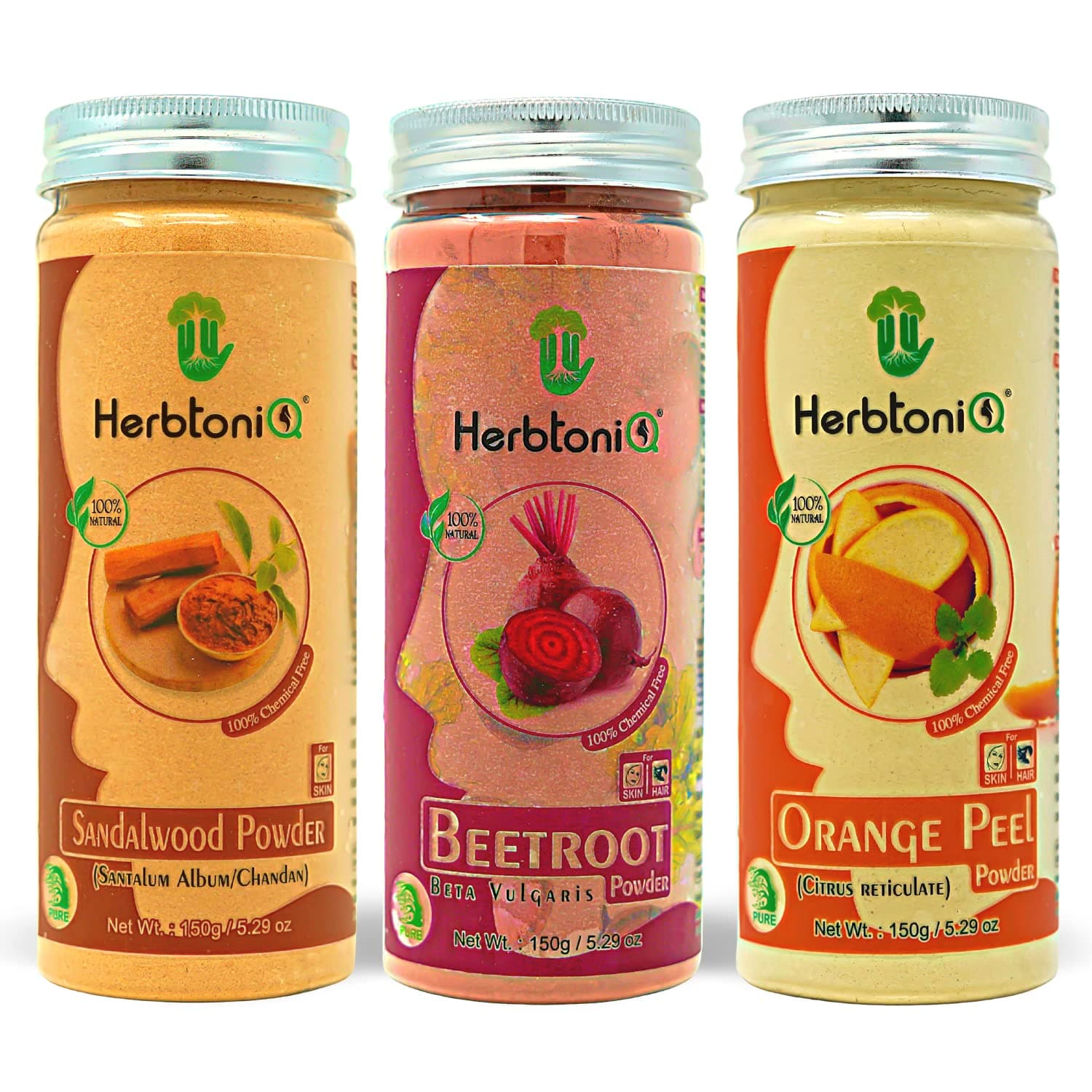 HerbtoniQ 100% Natural Sandalwood Powder, Beetroot Powder and Orange Peel Powder for Face Pack (450g)