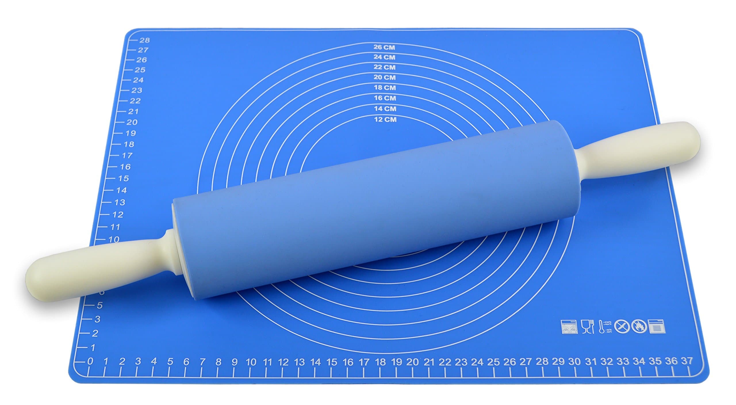 Rouleau à pâtisserie Set et tapis de cuisson en silicone pour un Pâtisserie Anti-Adhésif, Passe au Lave-Vaisselle
