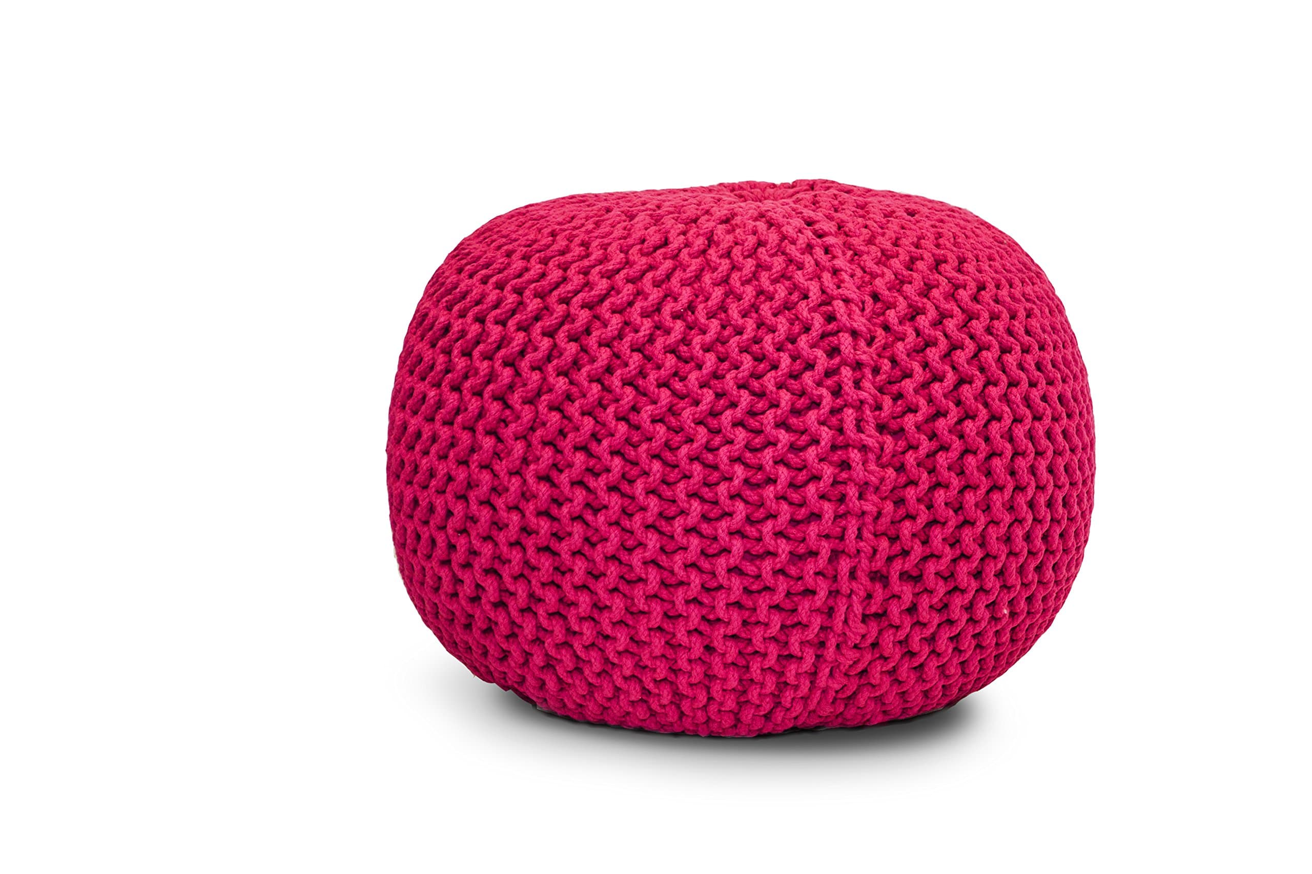 S.L. Home Fashions, Inc. PSP-4468 Hand Knitted Round Rope Pouf Fushia, Fuchsia