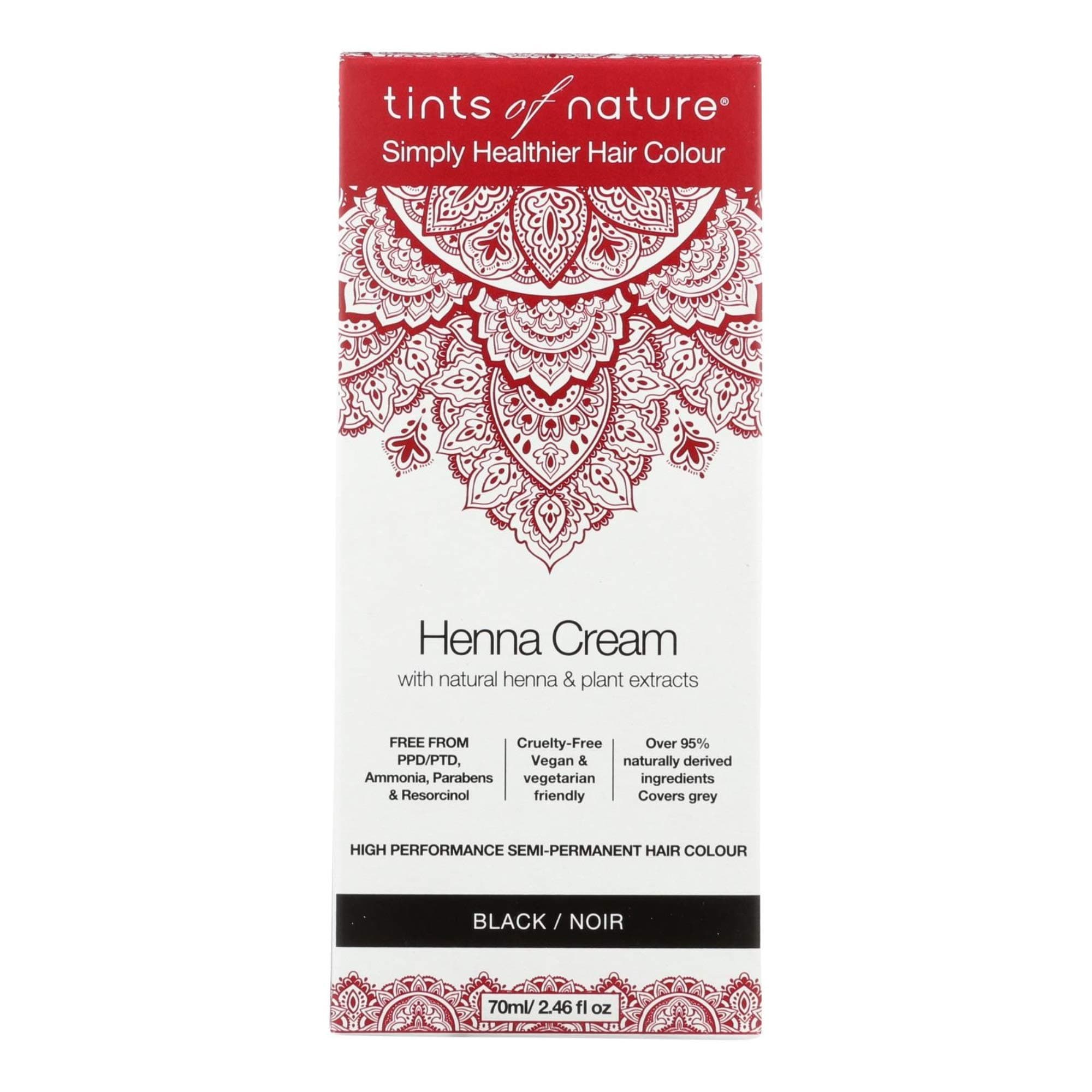 Black Semi-Permanent Henna Cream Hair Colour, Ammonia-Free and 95% Natural, 70ml