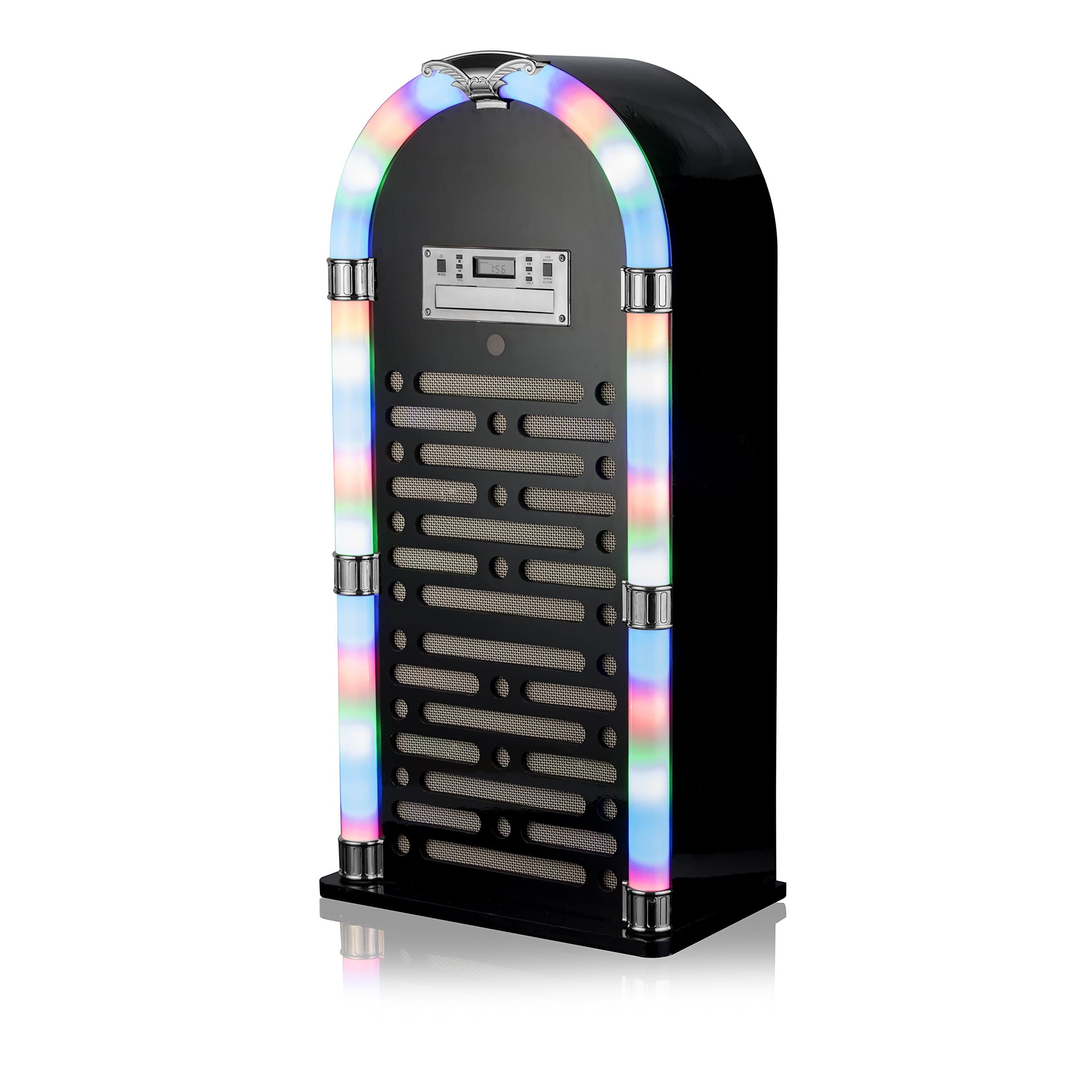 iTek Floorstanding Multi-Functional Bluetooth Jukebox with CD Player, FM Radio, Colour Changing LED Display, 2 x 10 W Speakers, Crystal Clear Sound, Remote Control Included, Gloss Black