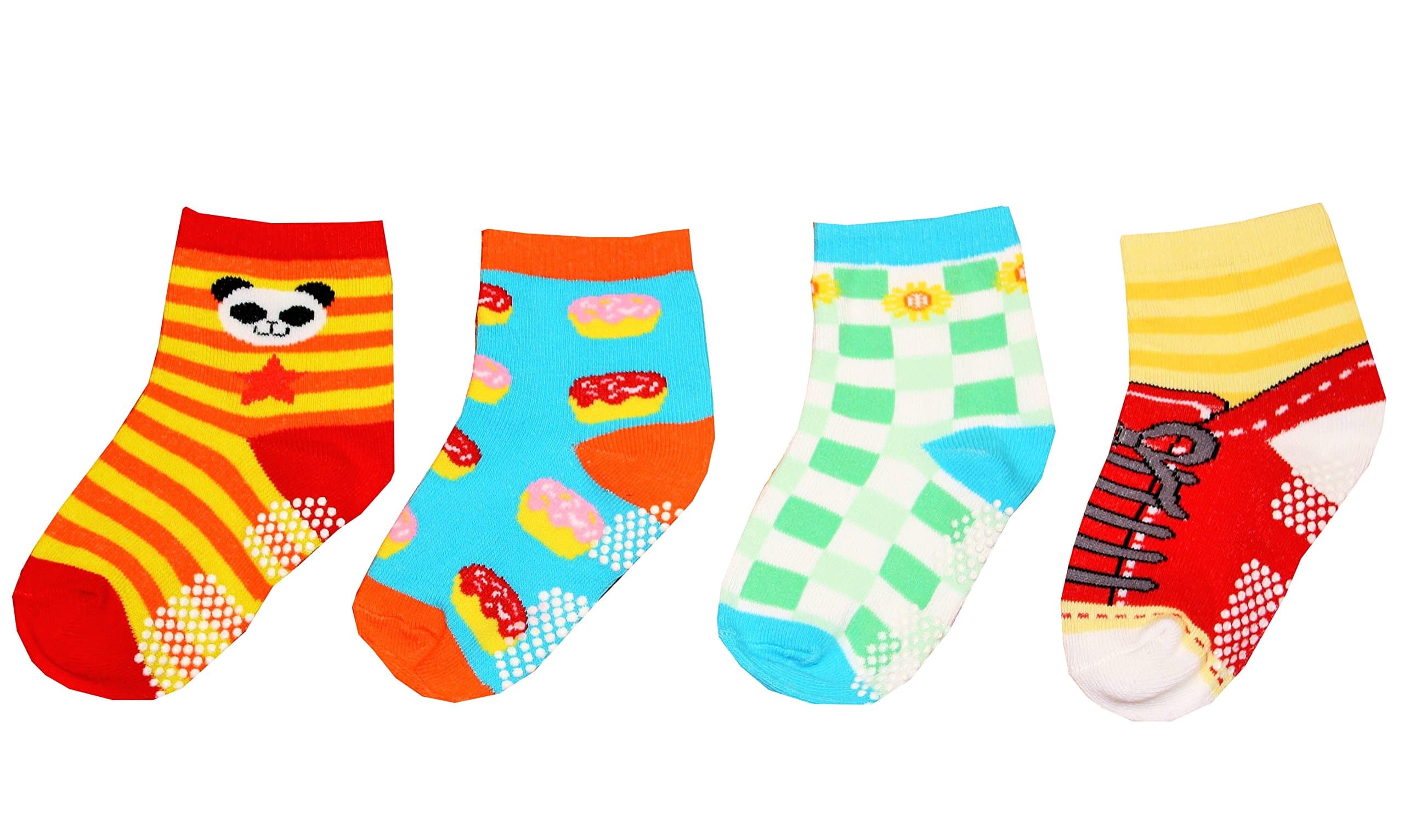 Baby Toddler Kids 4-Pack non-skid non-slip Socks, 1-2 year