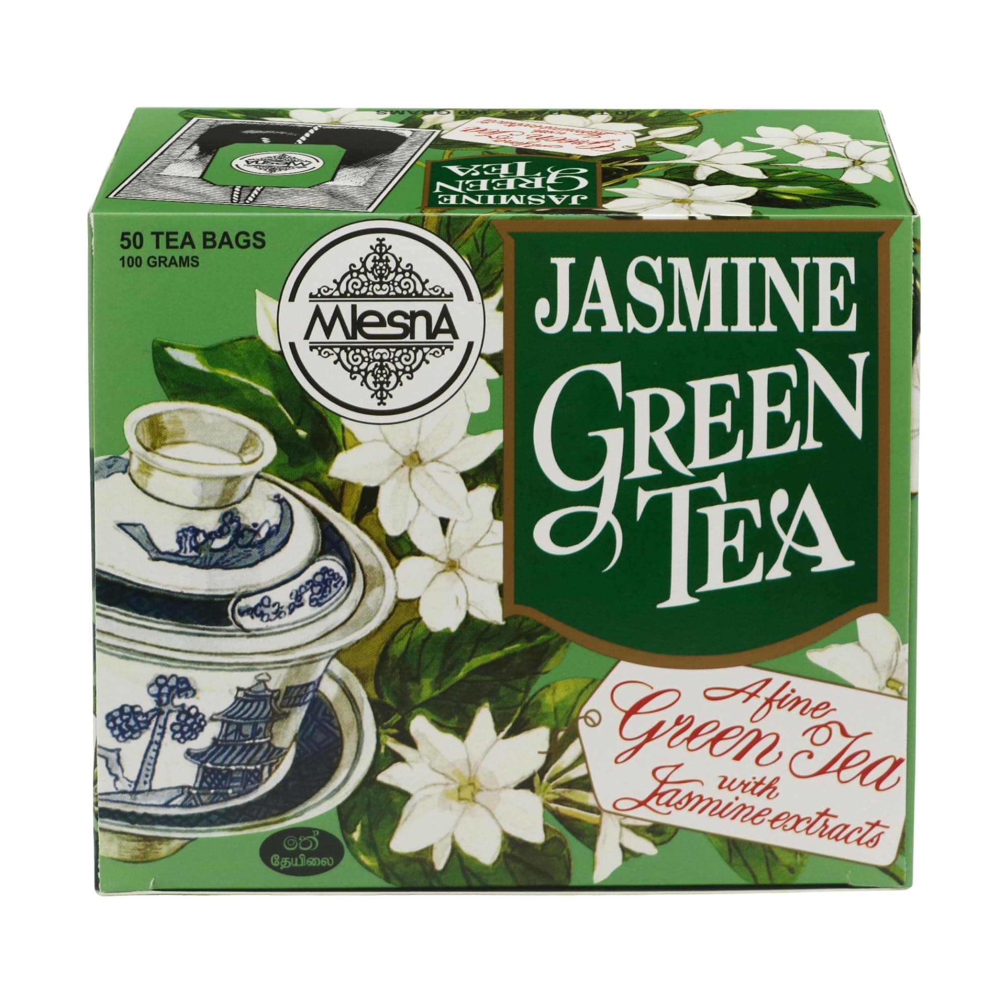 Mlesna Pure Ceylon Jasmine Green Tea - 50 Tea Bags 100g Box from The Shah Company