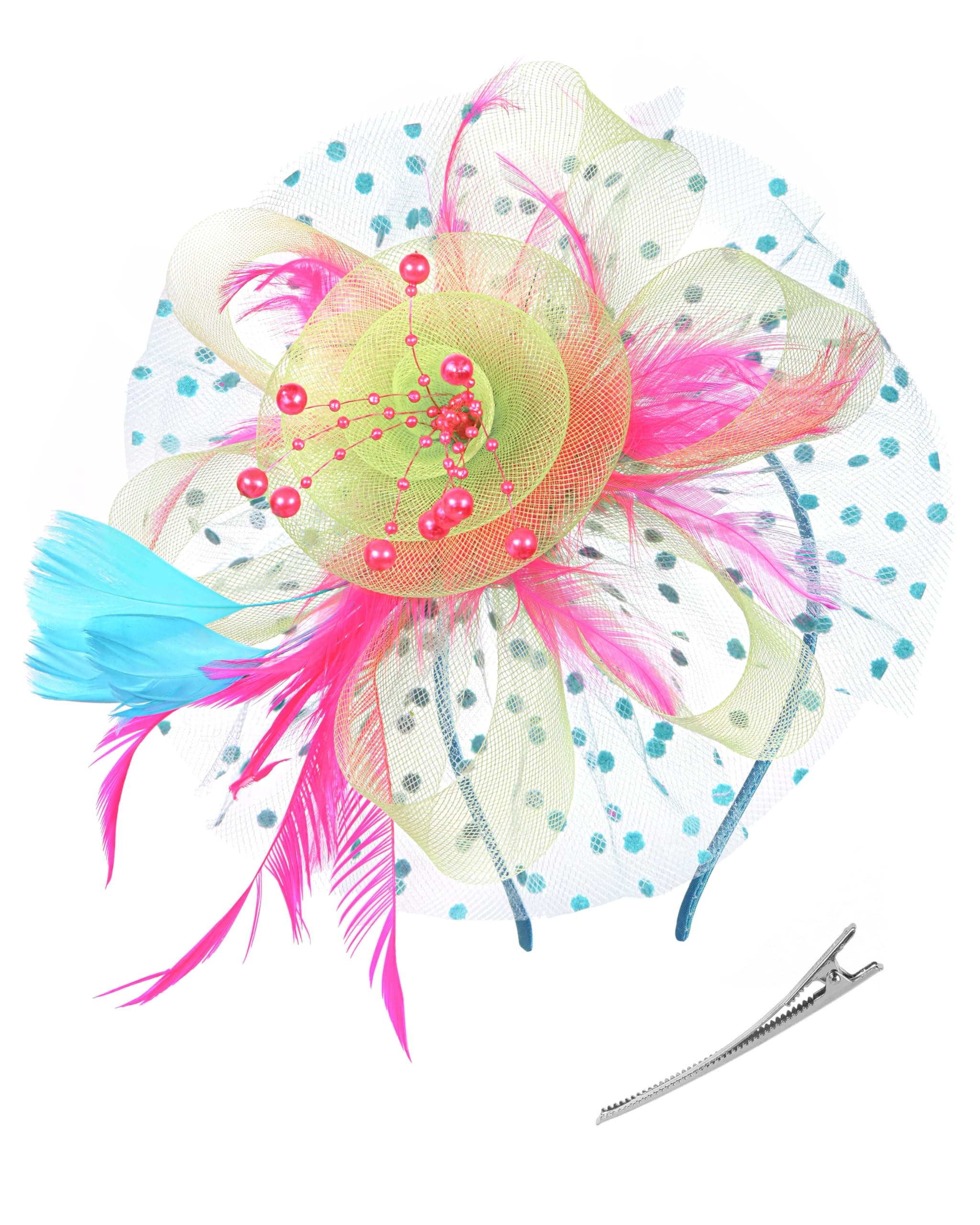 ZivyesFascinators Hats for Women Tea Party Hat Kentucky Derby Hat Wedding Headpiece Feather Mesh Hair Clip