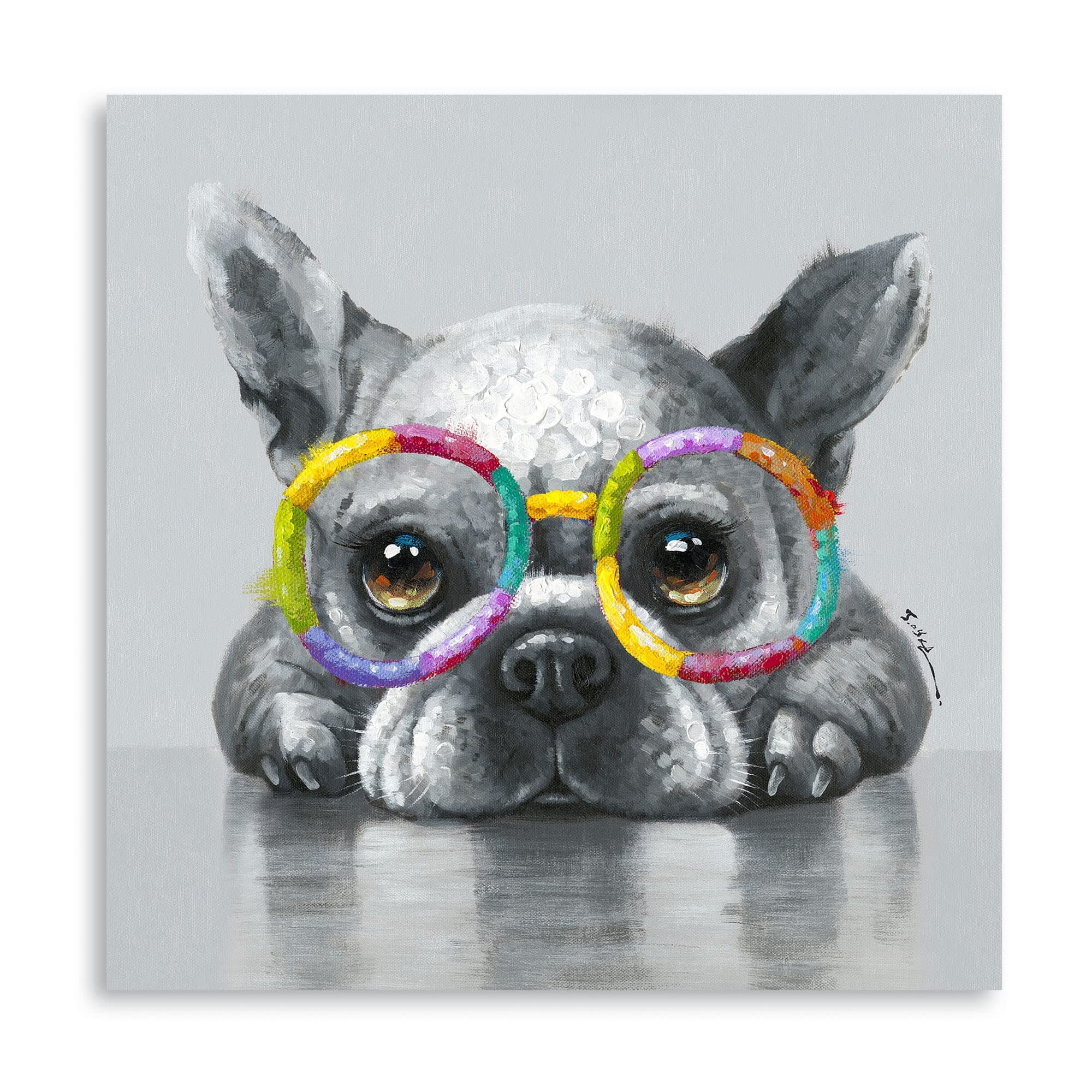 Kunstorner Cute Dog Wall Art With Glasses - Funny Animal Canvas for Living Room, Bedroom, Office Home Decoration - 13.5x13.5 Inches