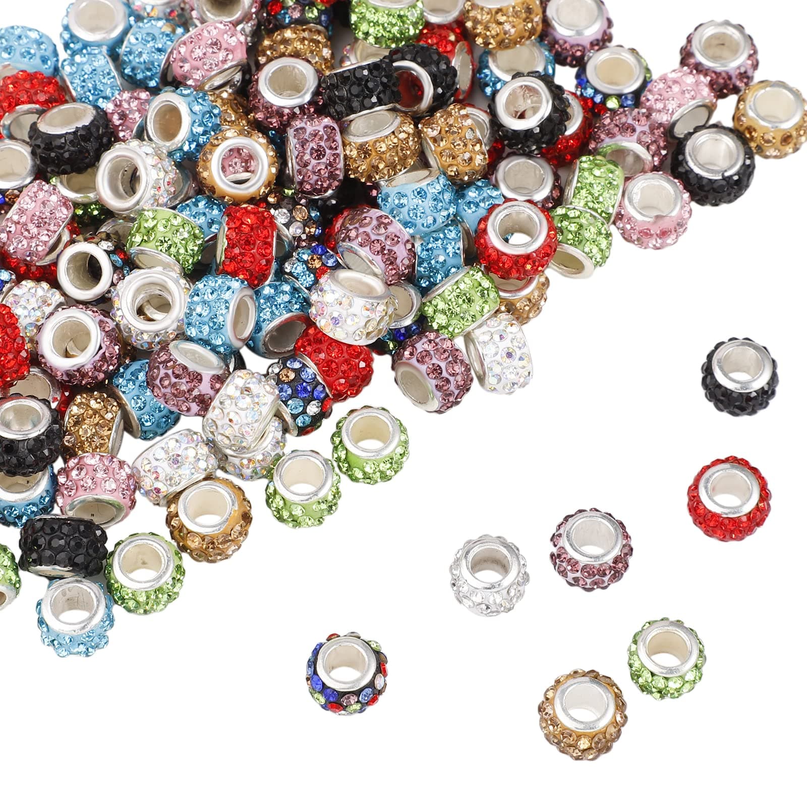 200 PCS European Large Hole Beads Rhinestone Colorful European Beads Crystal ...