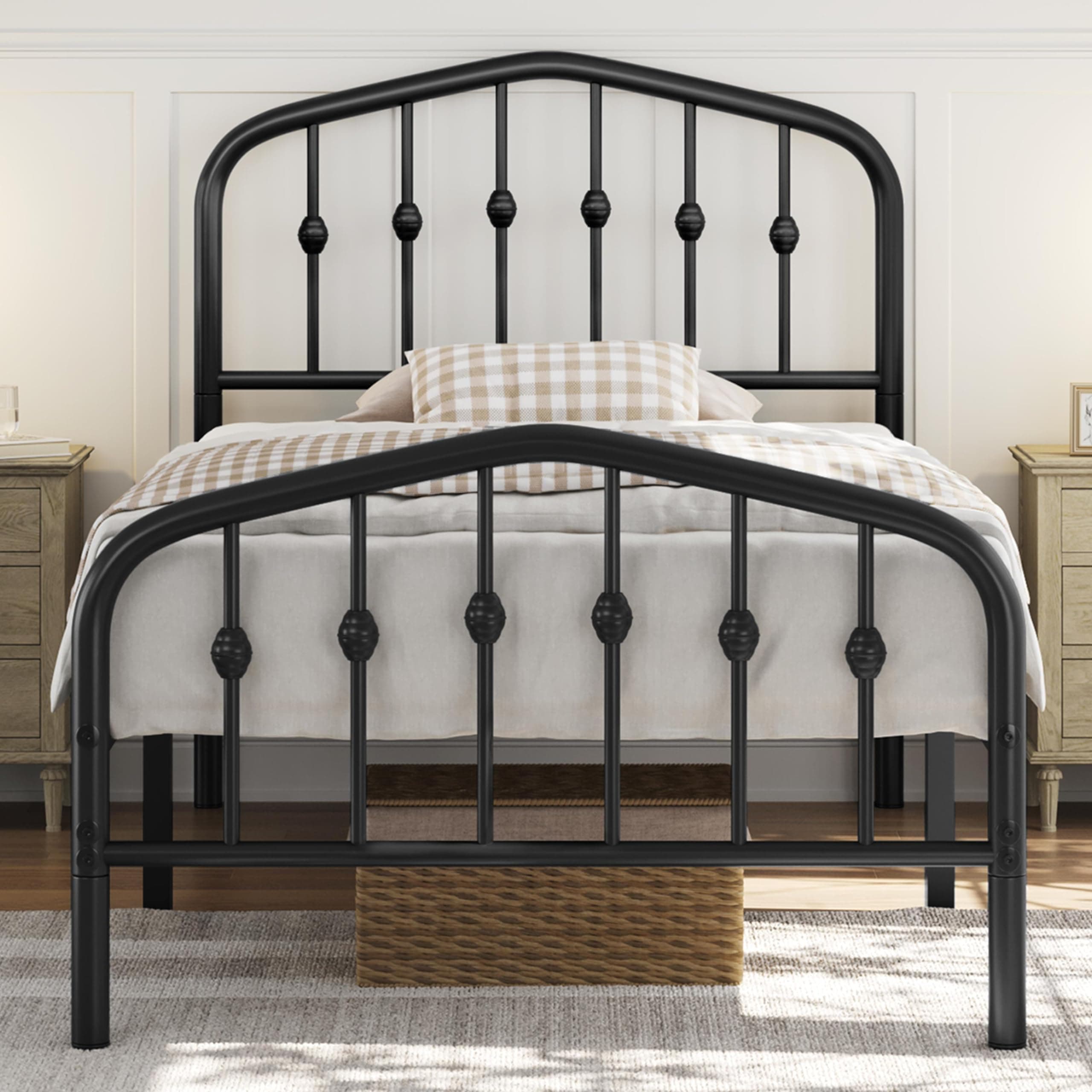 Yaheetech 3ft Single Bed Frames Slatted Metal Bed with Crown-inspired Design Headboard/Spacious Under-bed Storage Black