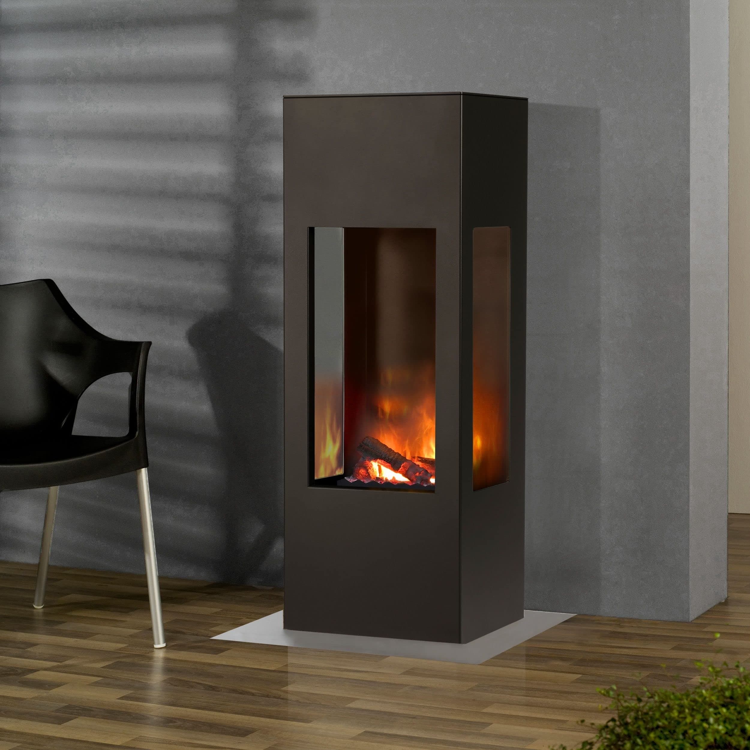 muenkel design Prism Fire Opti-Myst Electric Fireplace Stove Fireplace with Heater (Engine 68) -dekoholz with Grate Serrated - Body Black/Grey