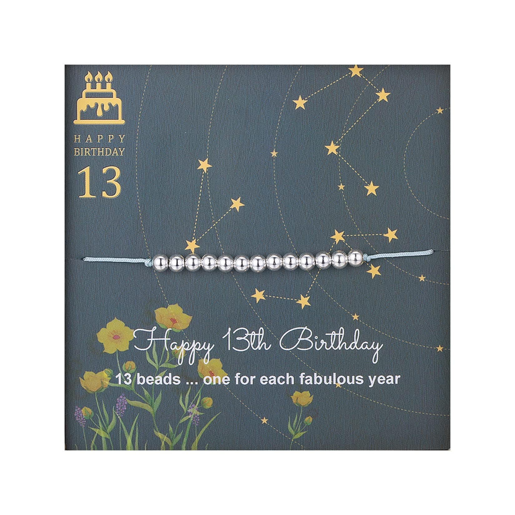 AnotherKiss Happy 13 Year Old Gifts for Girls - Sterling Silver Bead Bracelet for 13th Birthday Gift, Adjustable Jewelry 7" - 9" Cord