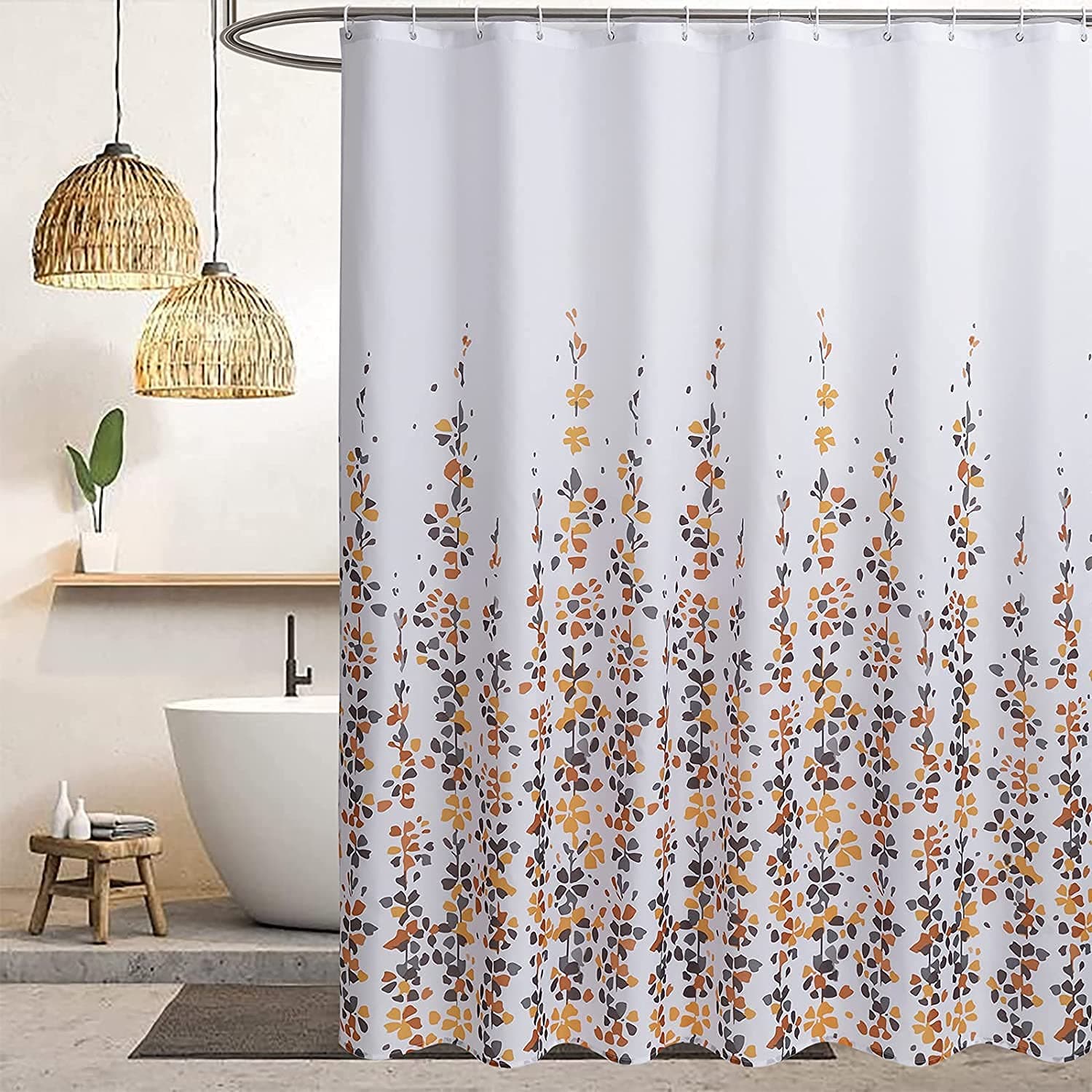 homewards® Fabric Floral Shower Curtain Waterproof Polyester Shower Curtains with 12 Hooks Decorative Bath Curtain Modern Bathroom Accessories 180cm x 180cm (6ft x 6ft)