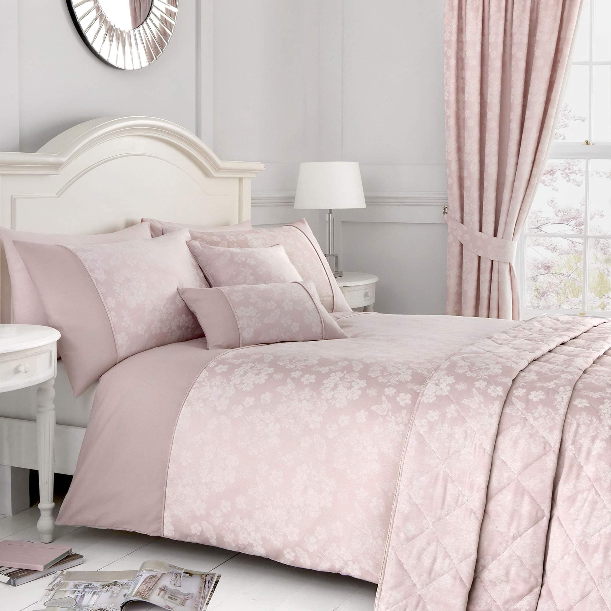 Serene Blossom-Jacquard Duvet Cover Set, Blush Pink, Double