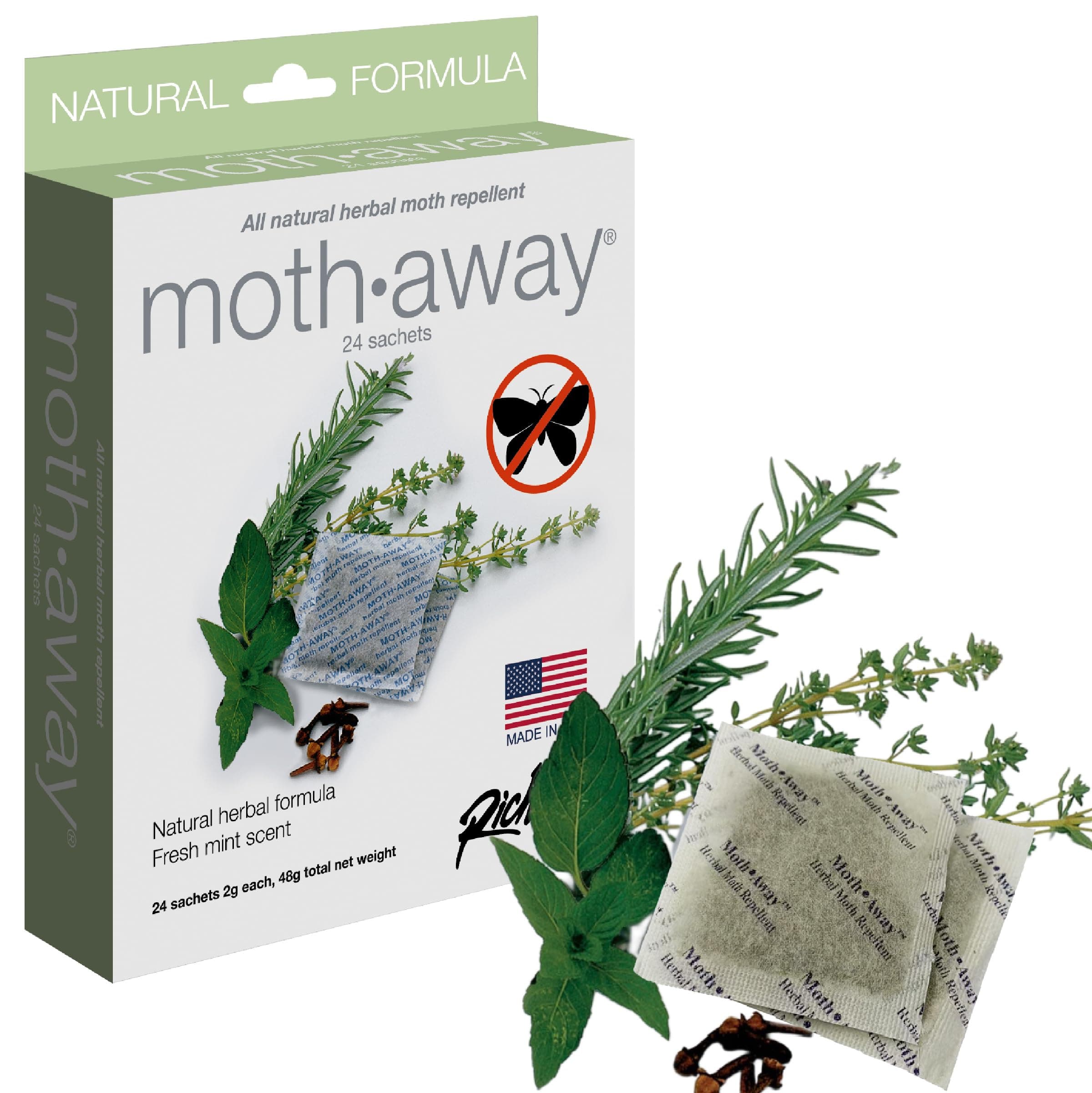 Homewares Moth Away Sachets – 24-Pack Natural Herbal Moth Repellent, Non-Toxic & Chemical-Free, Fresh Scent for Drawers, Closets & Storage Bins – Made in USA