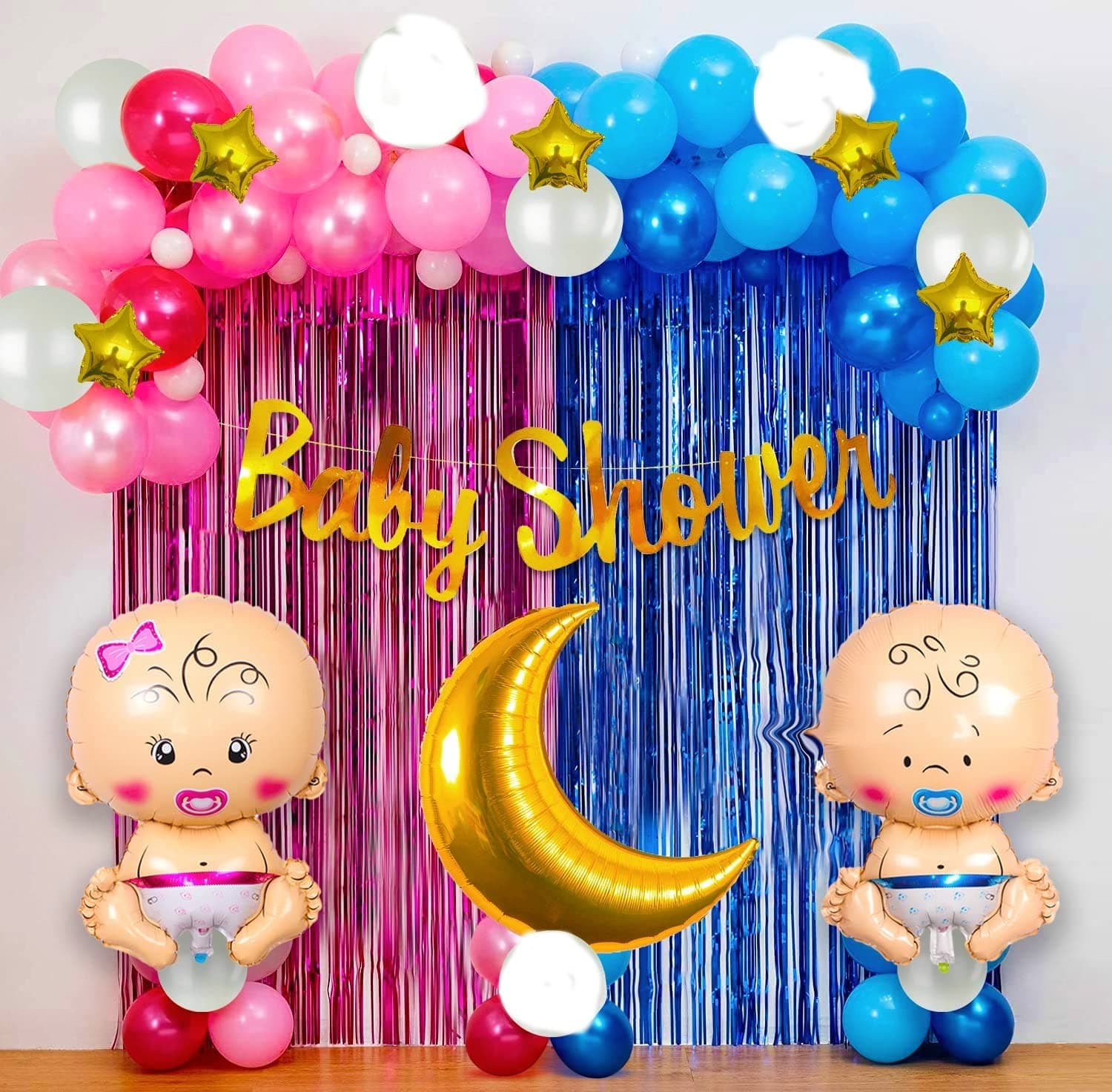 GROOVY DUDZ Baby Shower Letter Foil Banner, Latex, Star Foil Balloon with Moon Foil Balloon Baby Shower Decorations Item Combo Set For Maternity, Pregnancy Photoshoot Material Items Supplies - 61Pcs