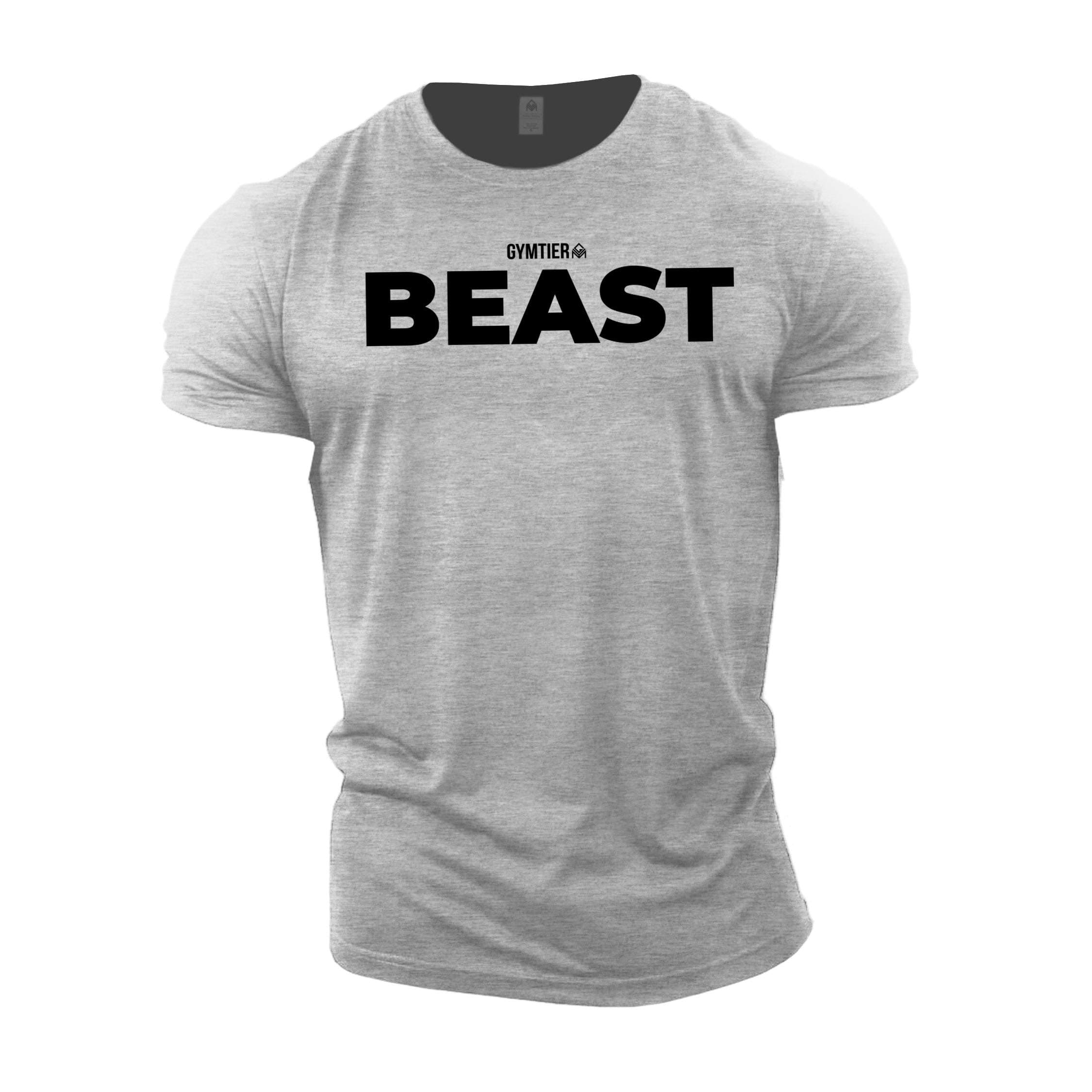 GYMTIER Beast - Bodybuilding T-Shirt | Men's Gym T-Shirt Training Clothing Sport Grey Medium